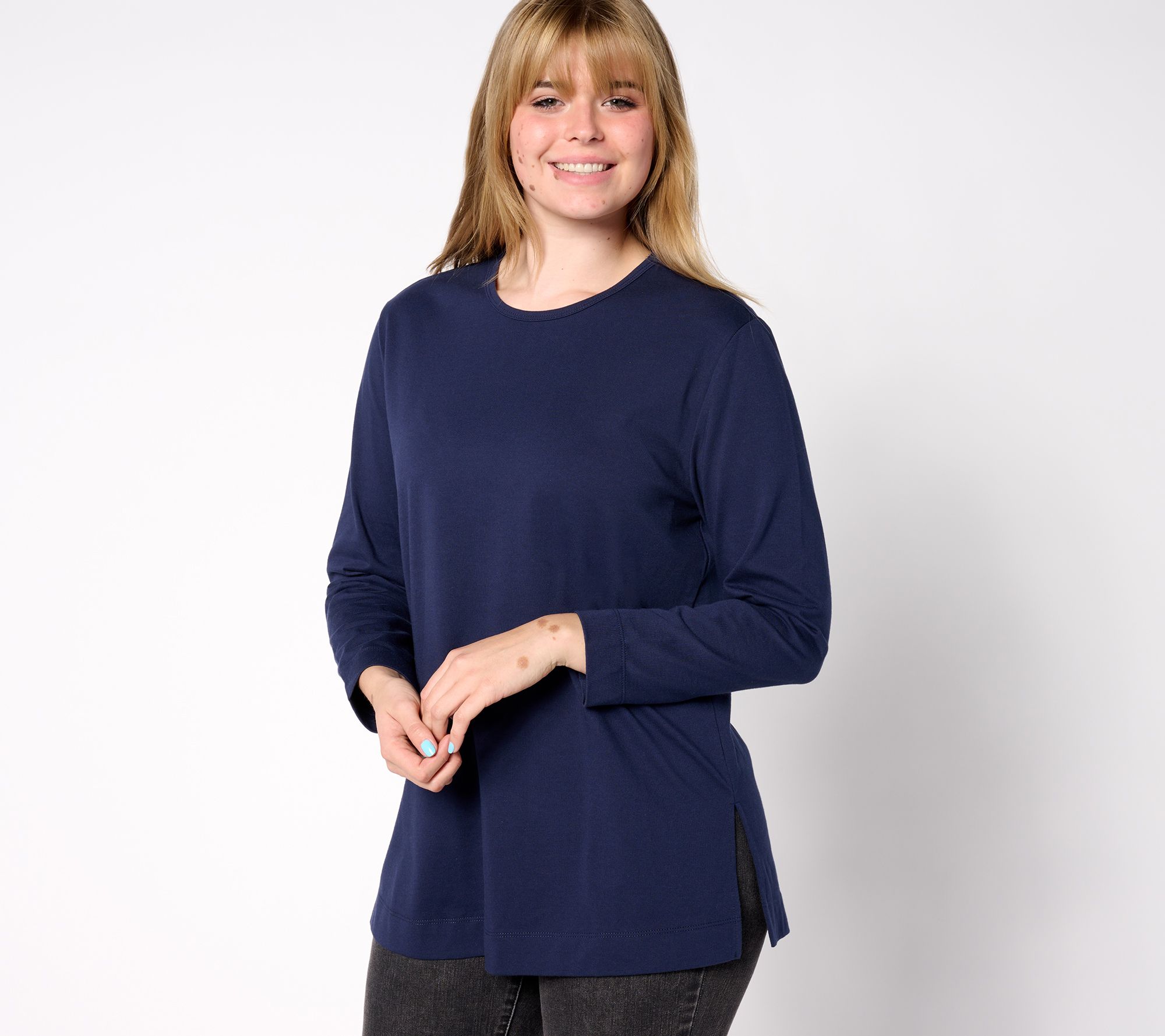 Denim & Co. Essentials Jersey V-Neck Short Sleeve Swing Tunic