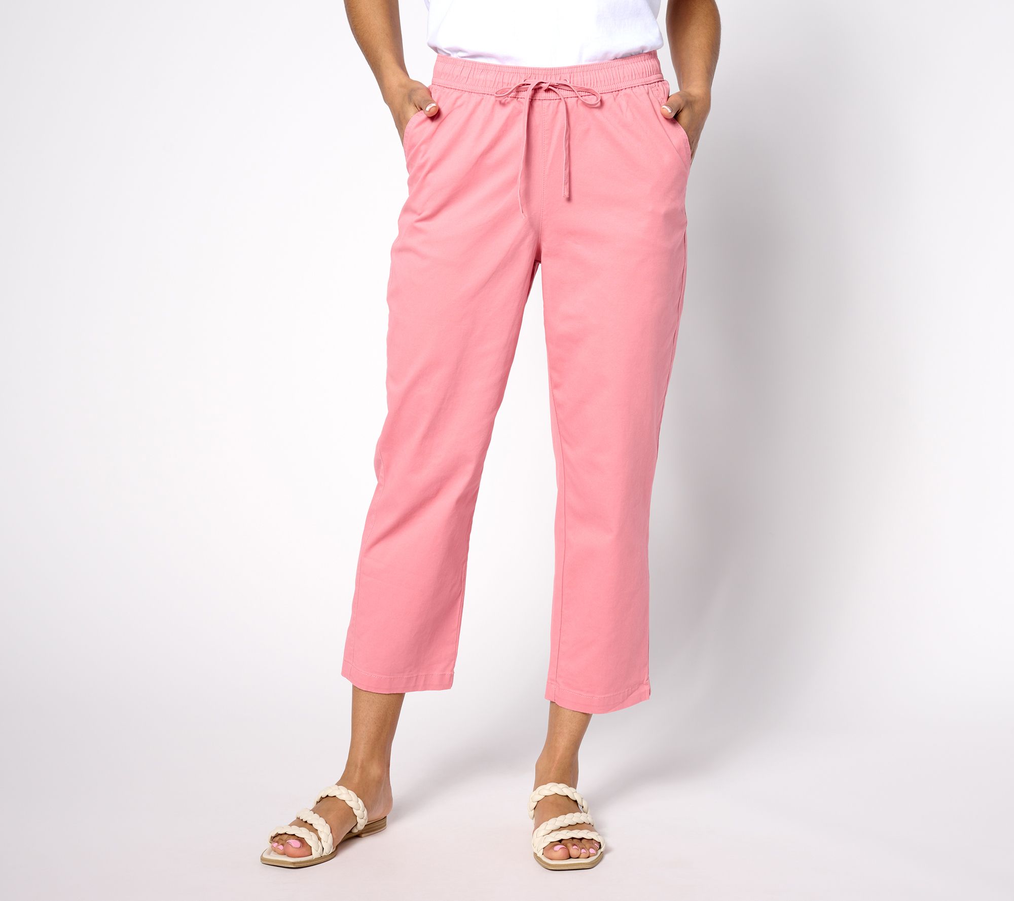 Denim & Co. EasyWear Twill Regular Pull-On Crop Pant with Tie Waist