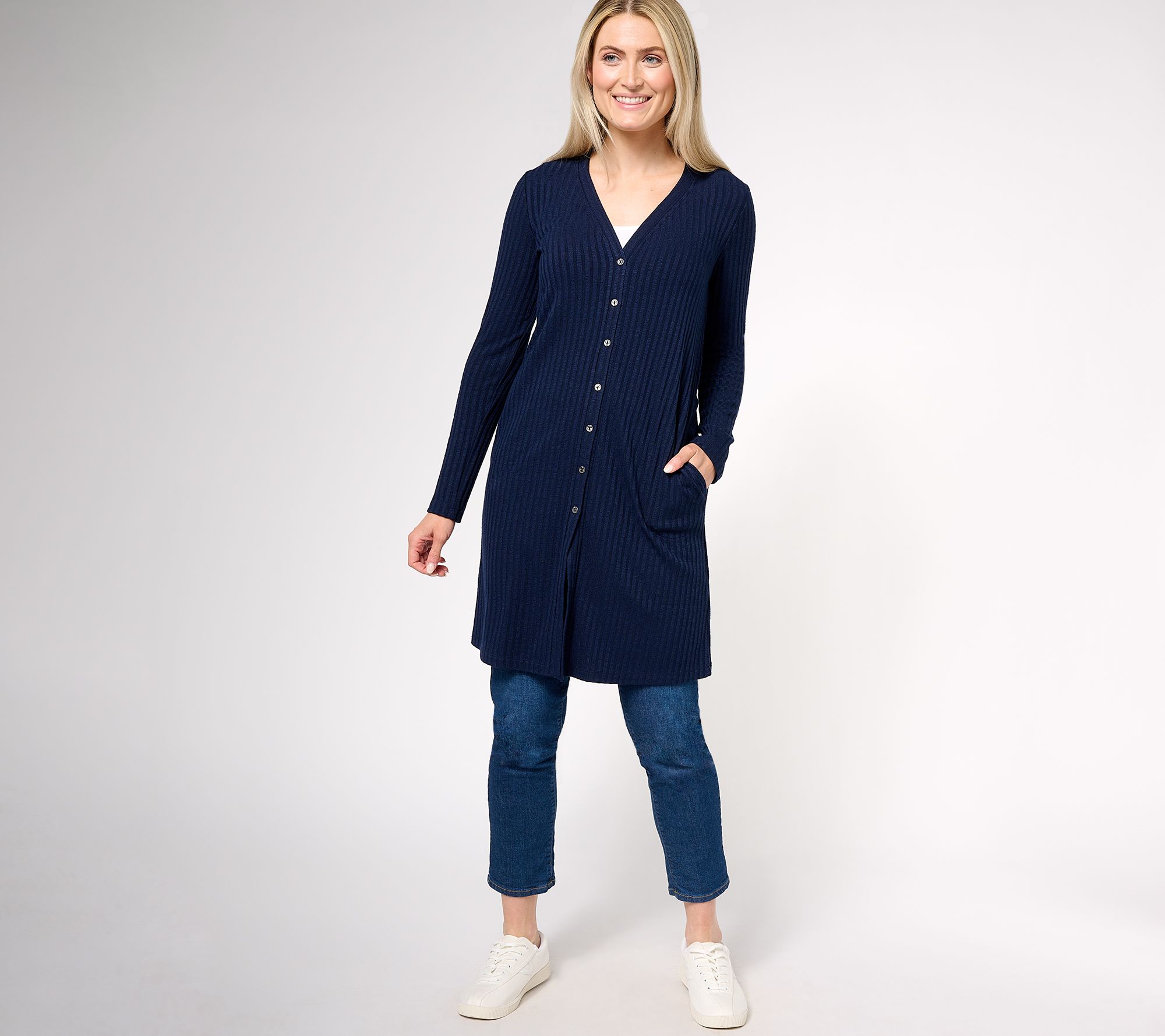 "As Is" Susan Graver Regular Sweater Rib Knit Button- Front Cardigan