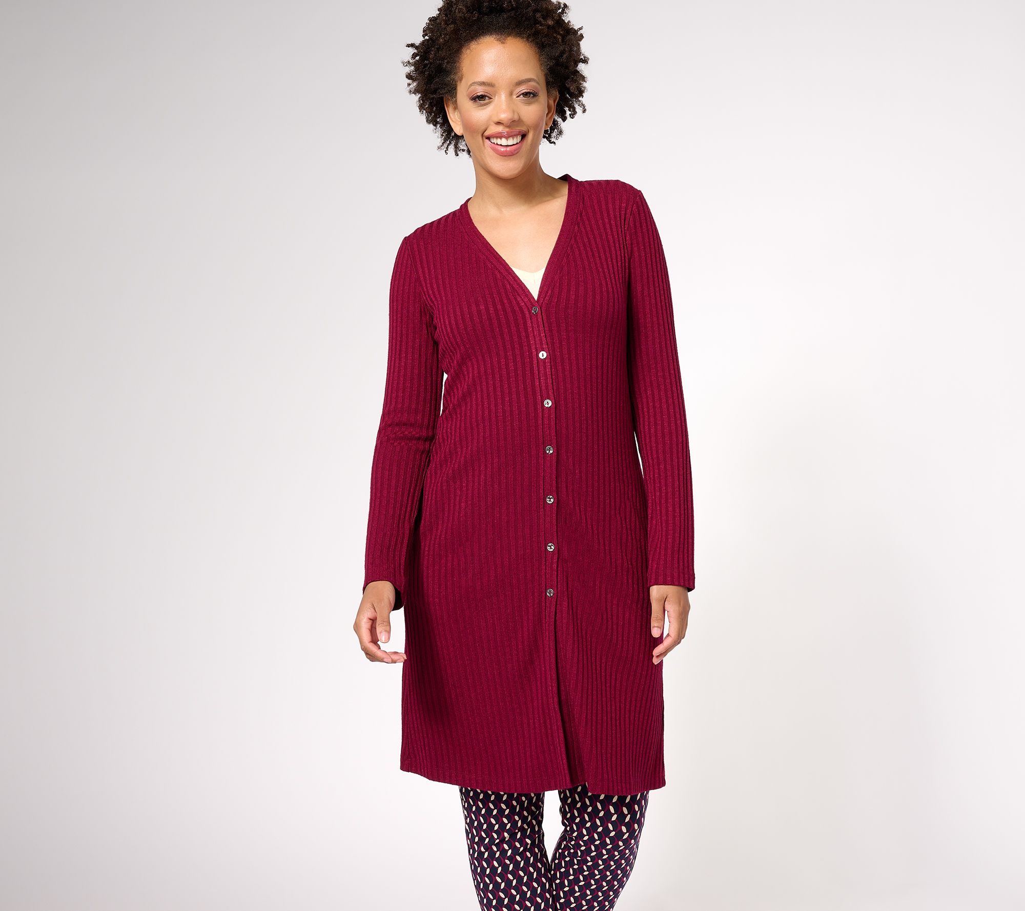 "As Is" Susan Graver Regular Sweater Rib Knit Button- Front Cardigan