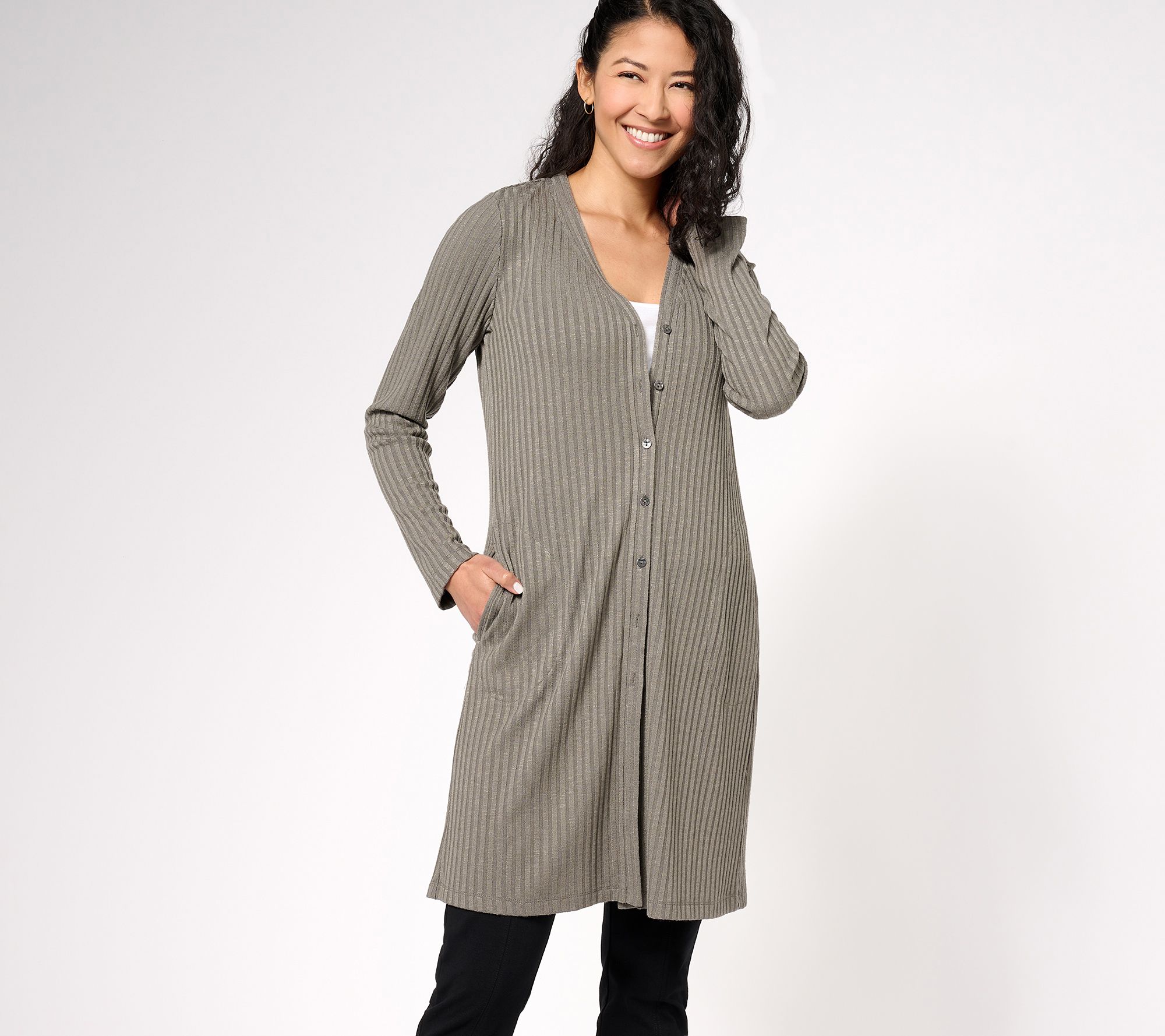 "As Is" Susan Graver Regular Sweater Rib Knit Button- Front Cardigan