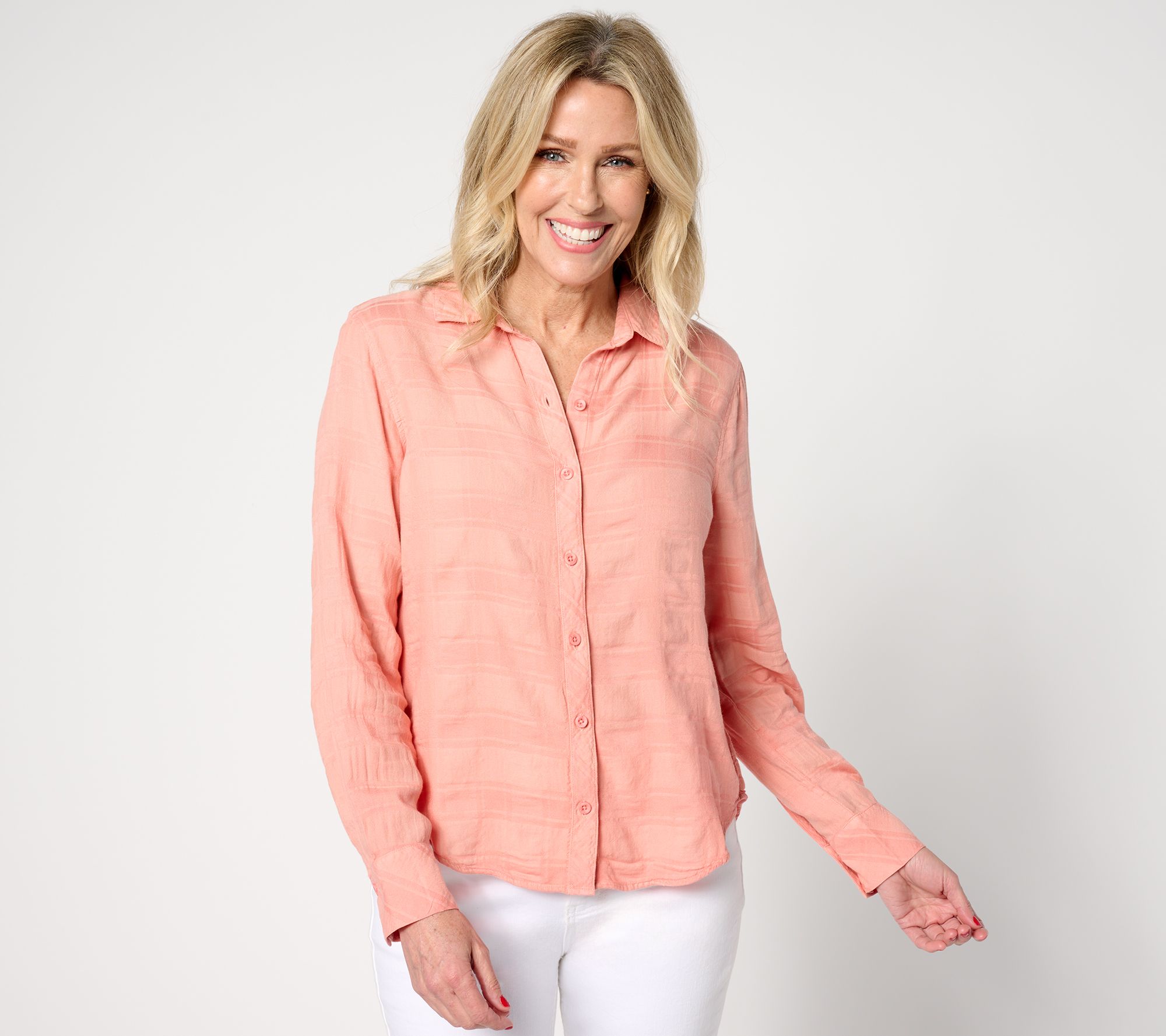 Side Stitch Long Sleeve Button Down Shirt
