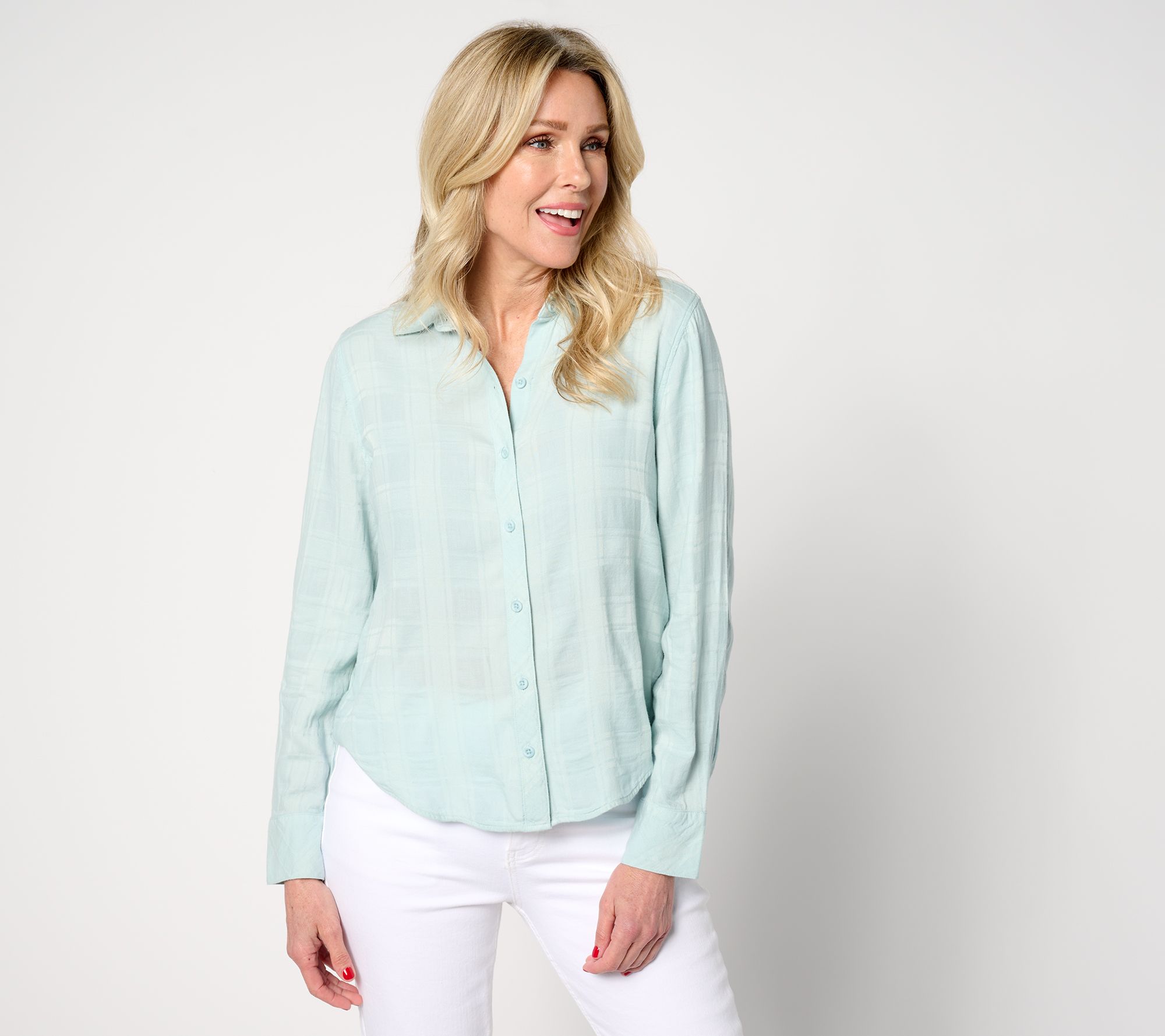 Side Stitch Long Sleeve Button Down Shirt