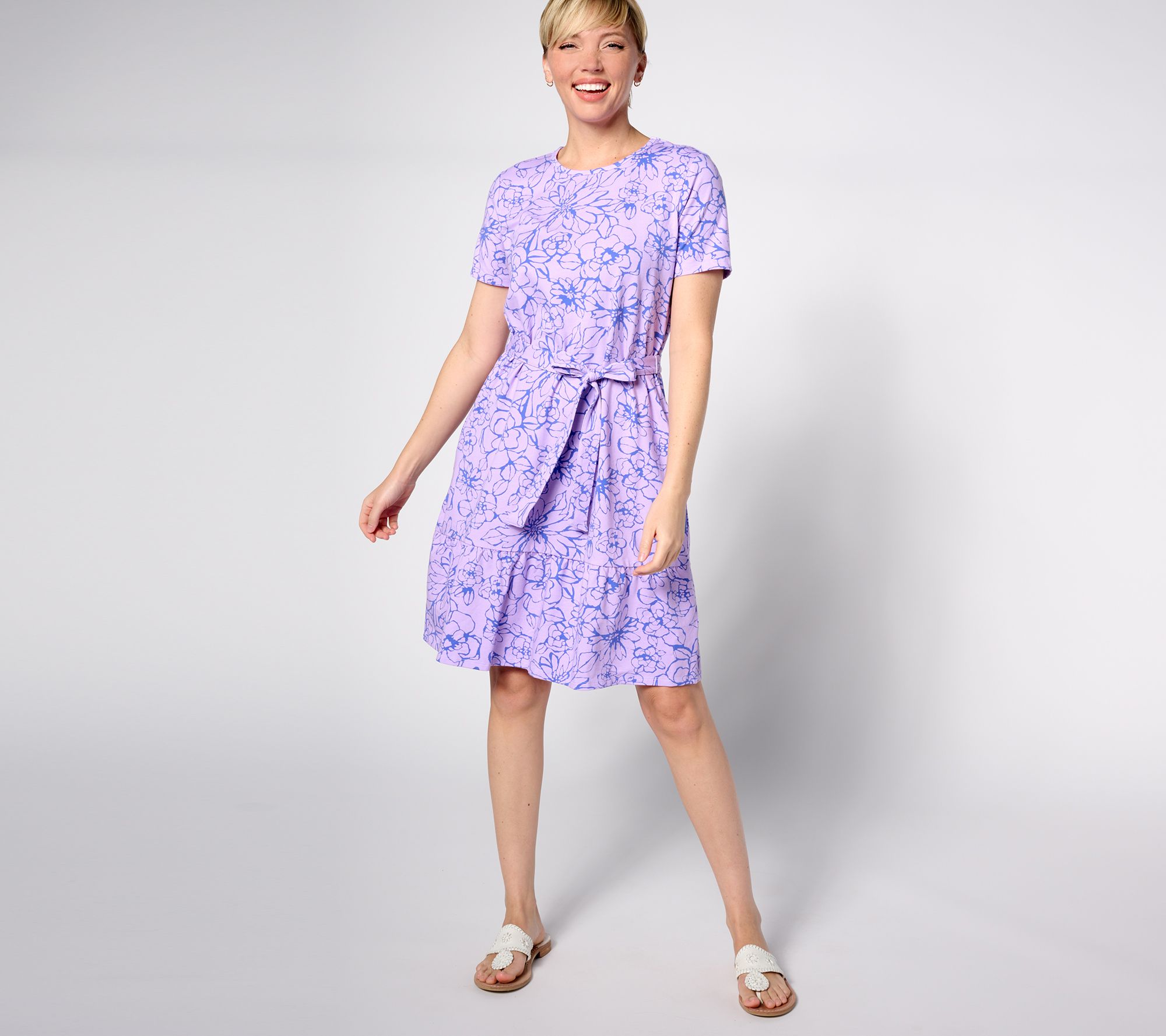 Denim & Co. Petite Favorite Jersey Short-Sleeve Flounce Dress