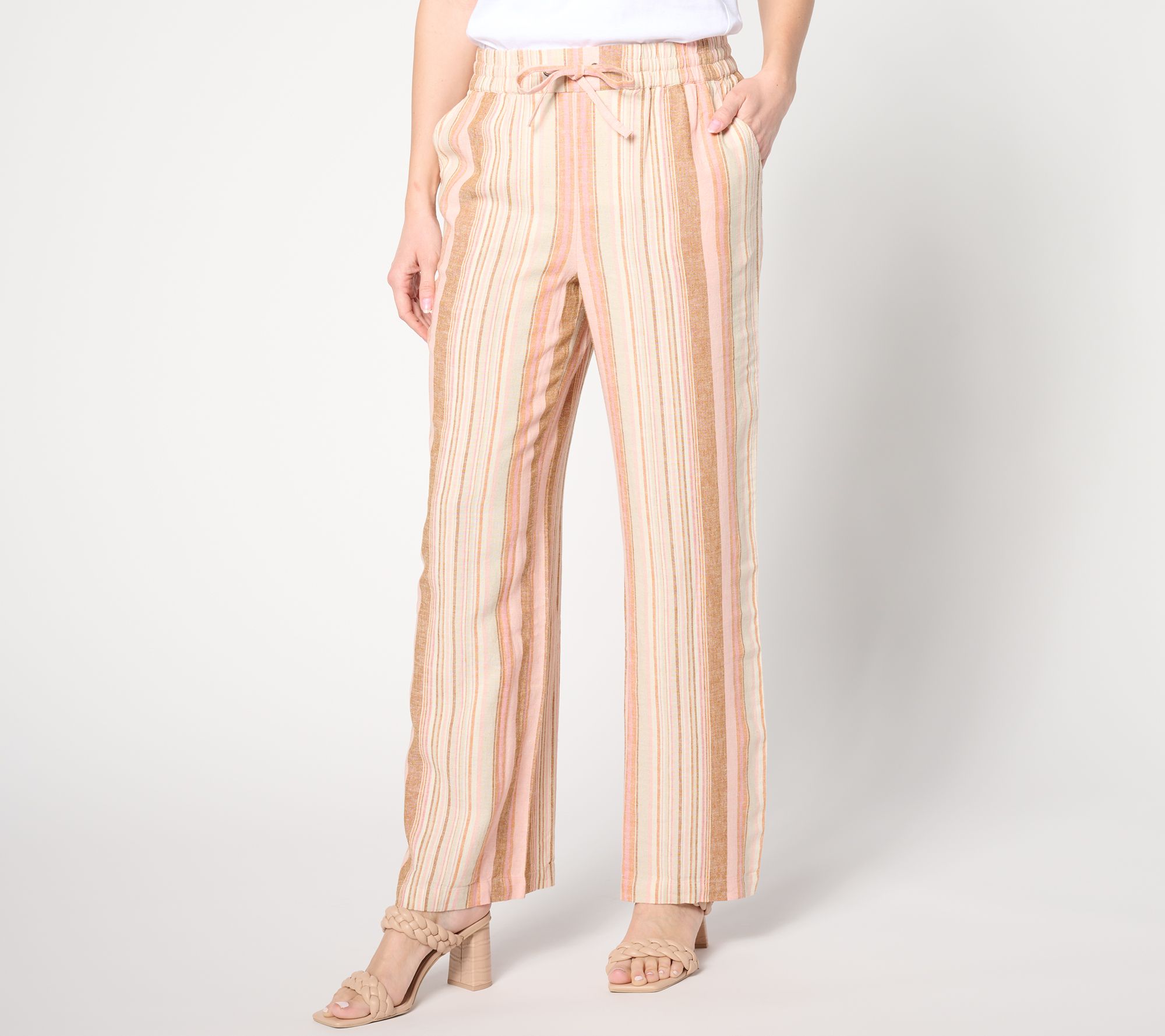 Denim & Co. Naturals Regular Striped Linen Blend Wide Leg Pant