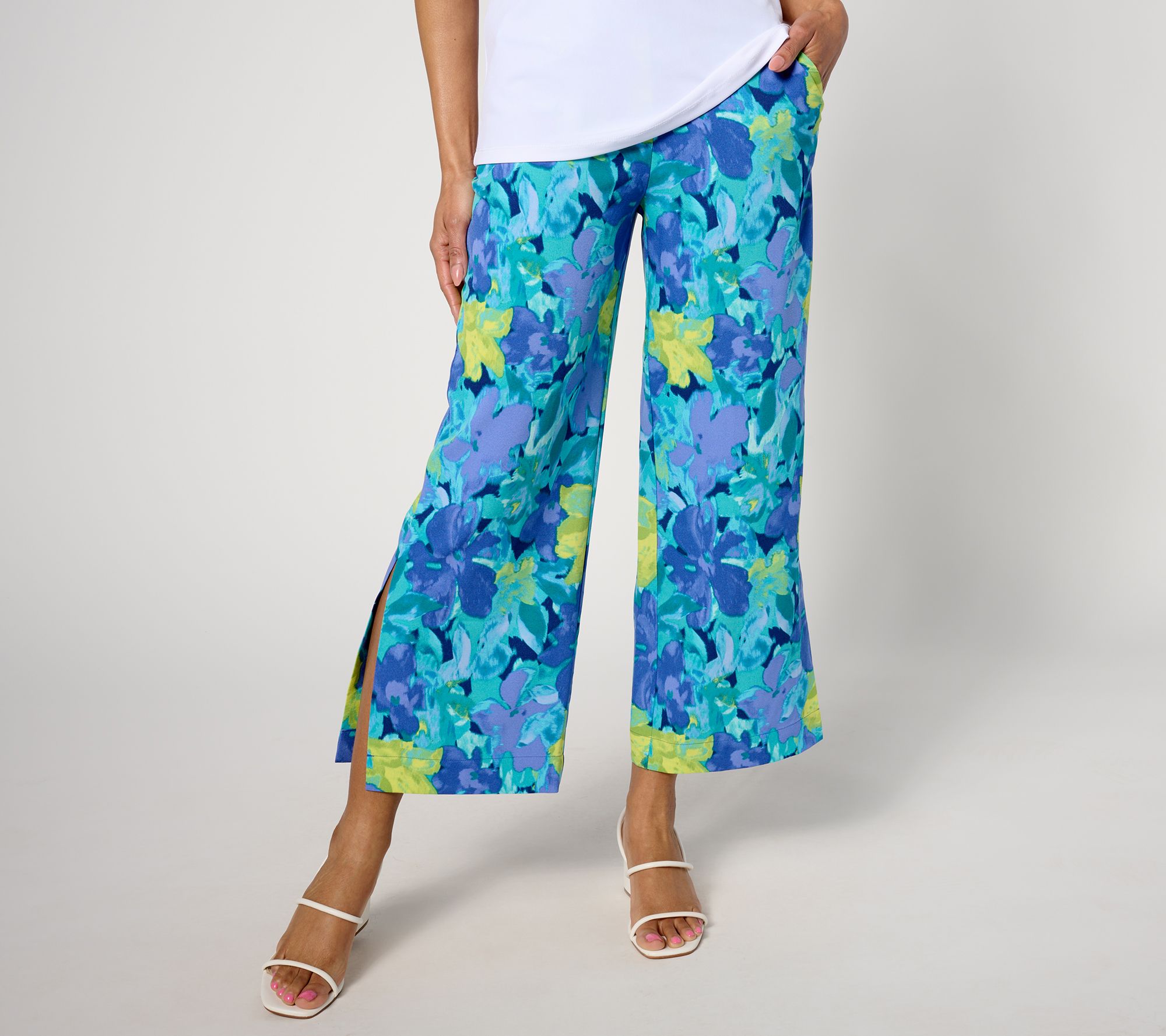 Isaac Mizrahi Live! Tall Printed Stretch Crepe Wide Leg Crop Pants