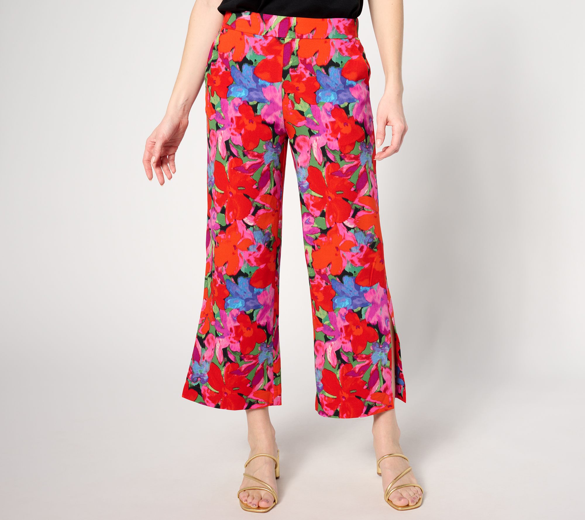Isaac Mizrahi Live! Tall Printed Stretch Crepe Wide Leg Crop Pants