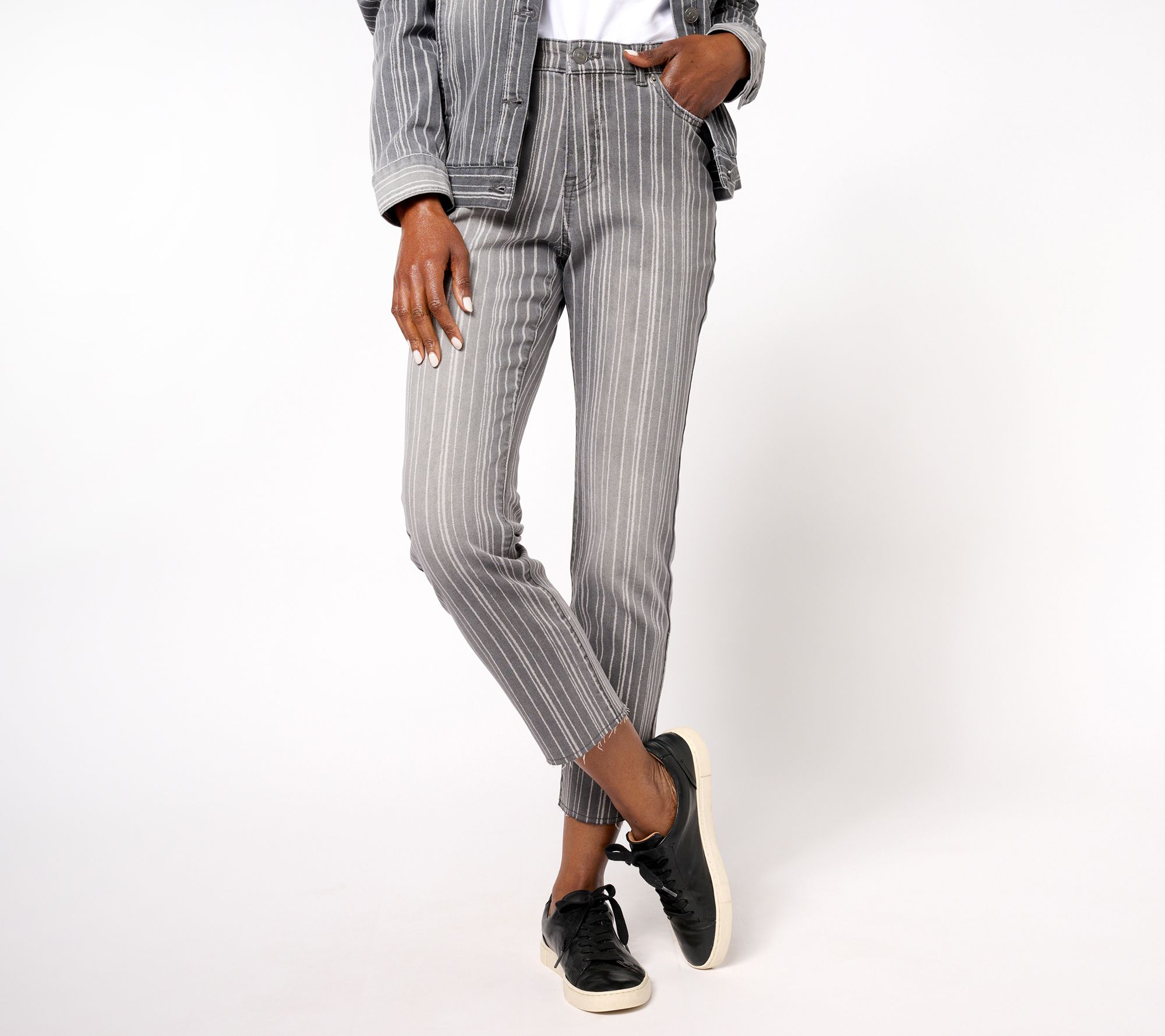 "As Is" LOGO by Lori Goldstein Petite Straight Leg Stripe Jean