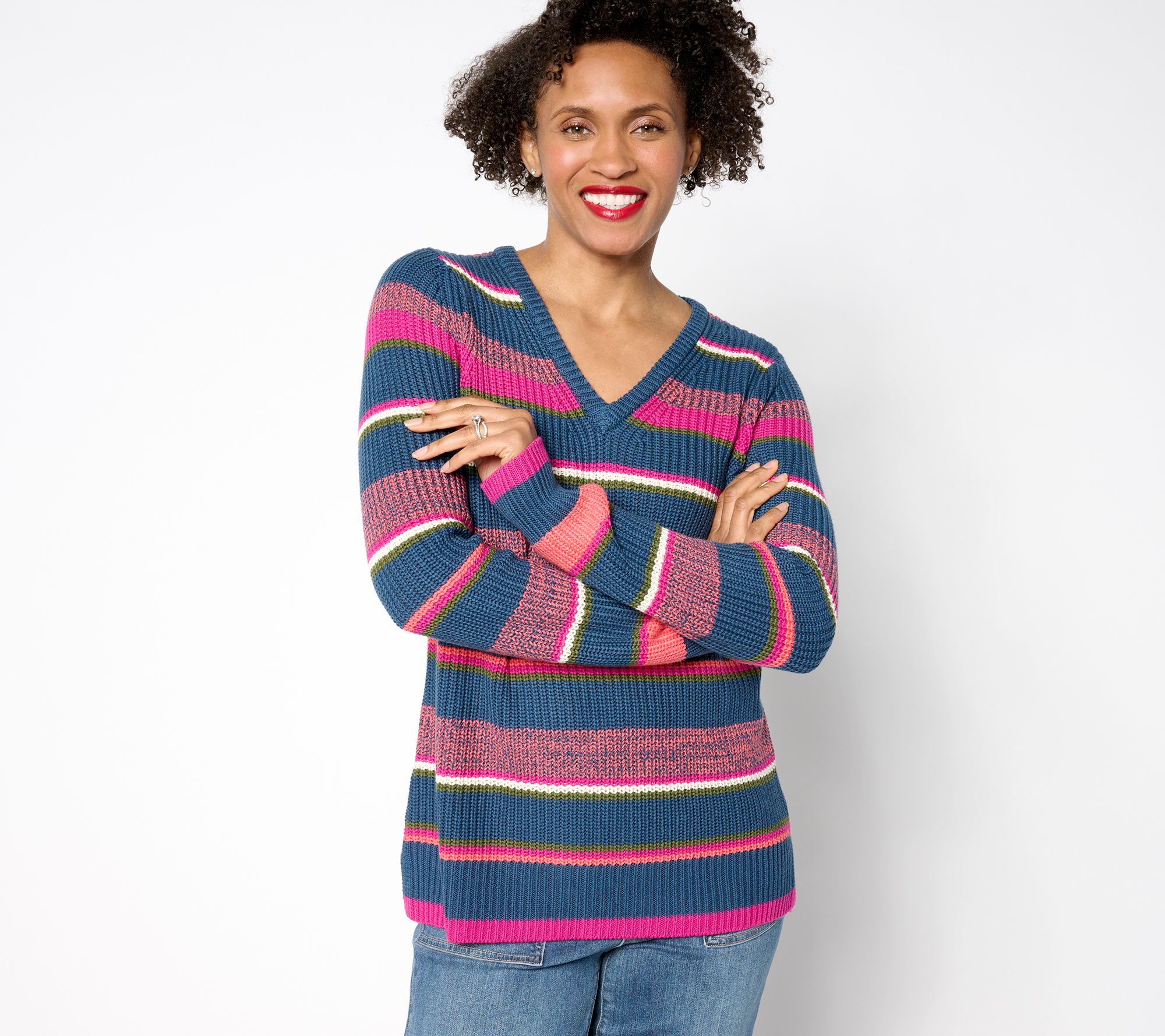 Belle Boho by Kim Gravel Shaker Knit Space Dye Striped Sweater