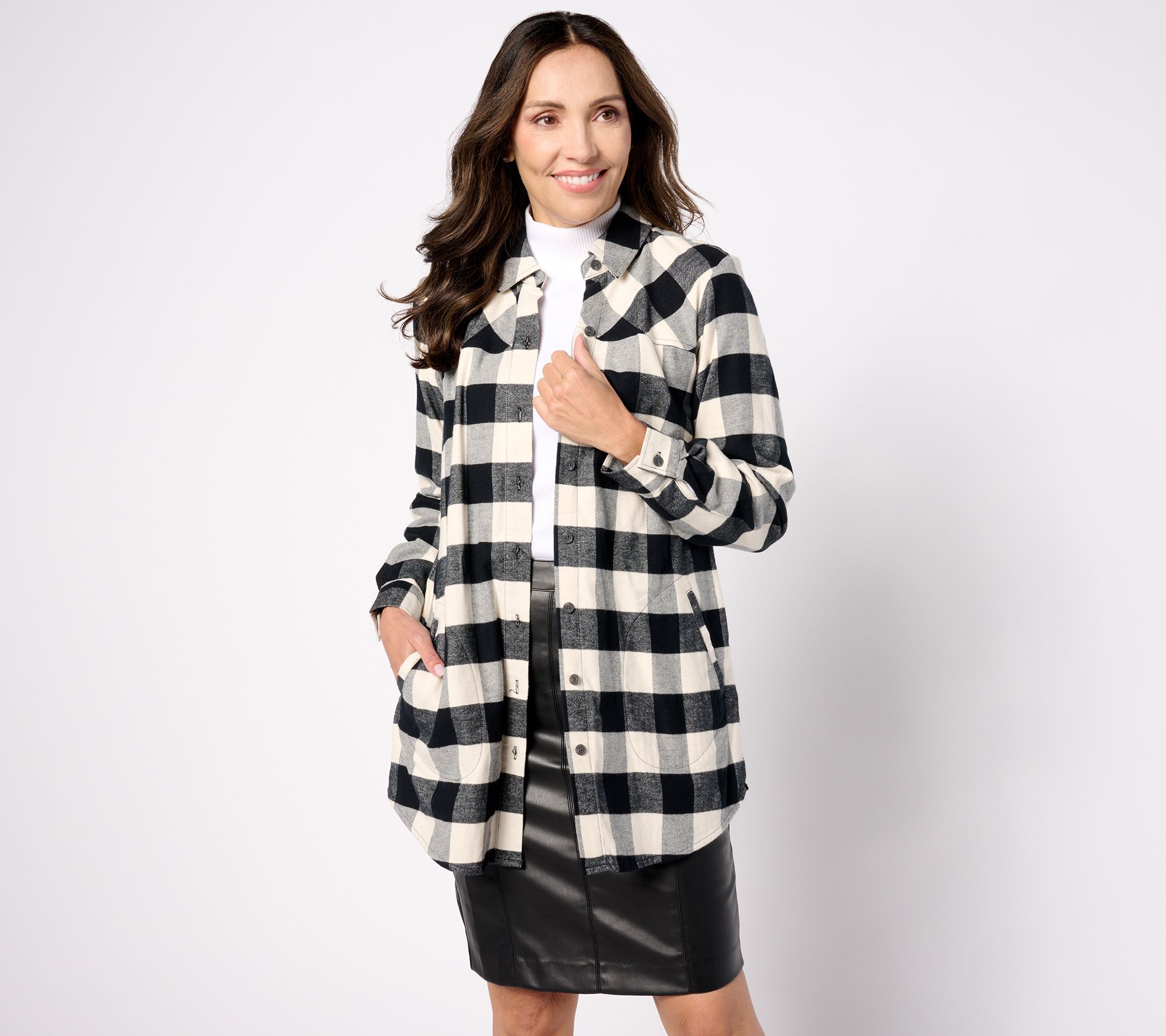 "As Is" Joan Rivers Petite Cotton Flannel Plaid Tunic