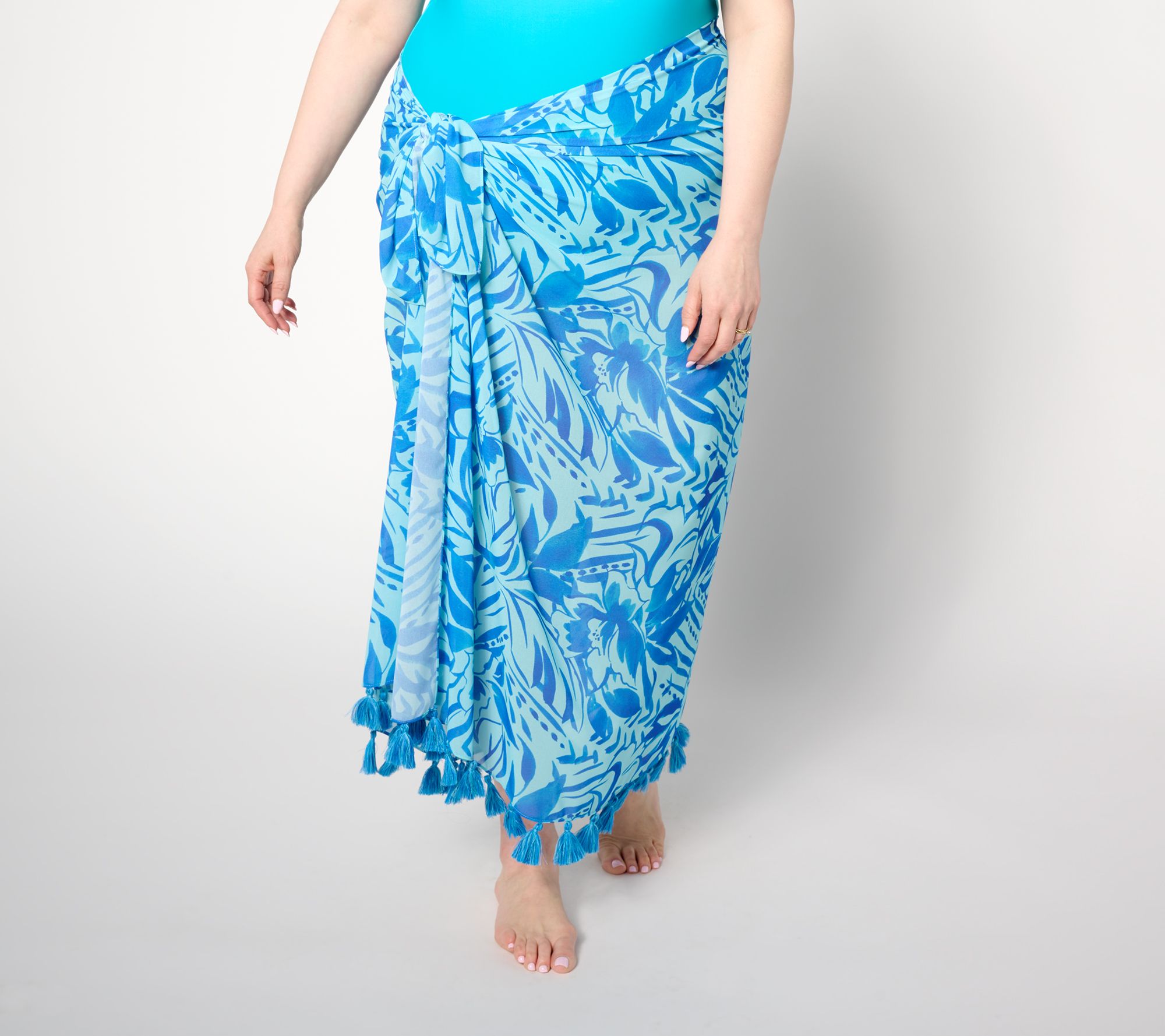 "As Is" Susan Graver Soleil Printed Sarong with Tassel Hem