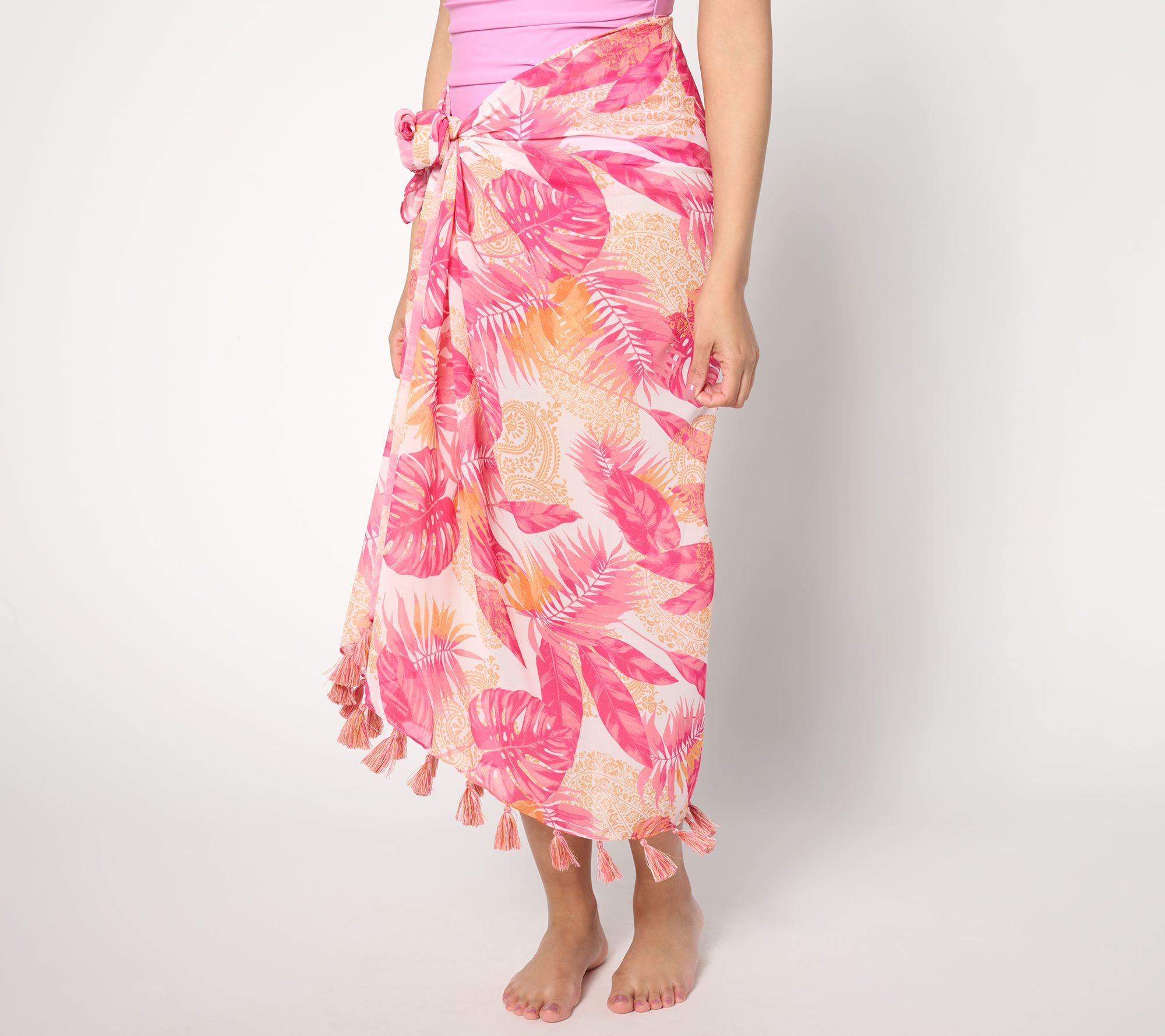 "As Is" Susan Graver Soleil Printed Sarong with Tassel Hem
