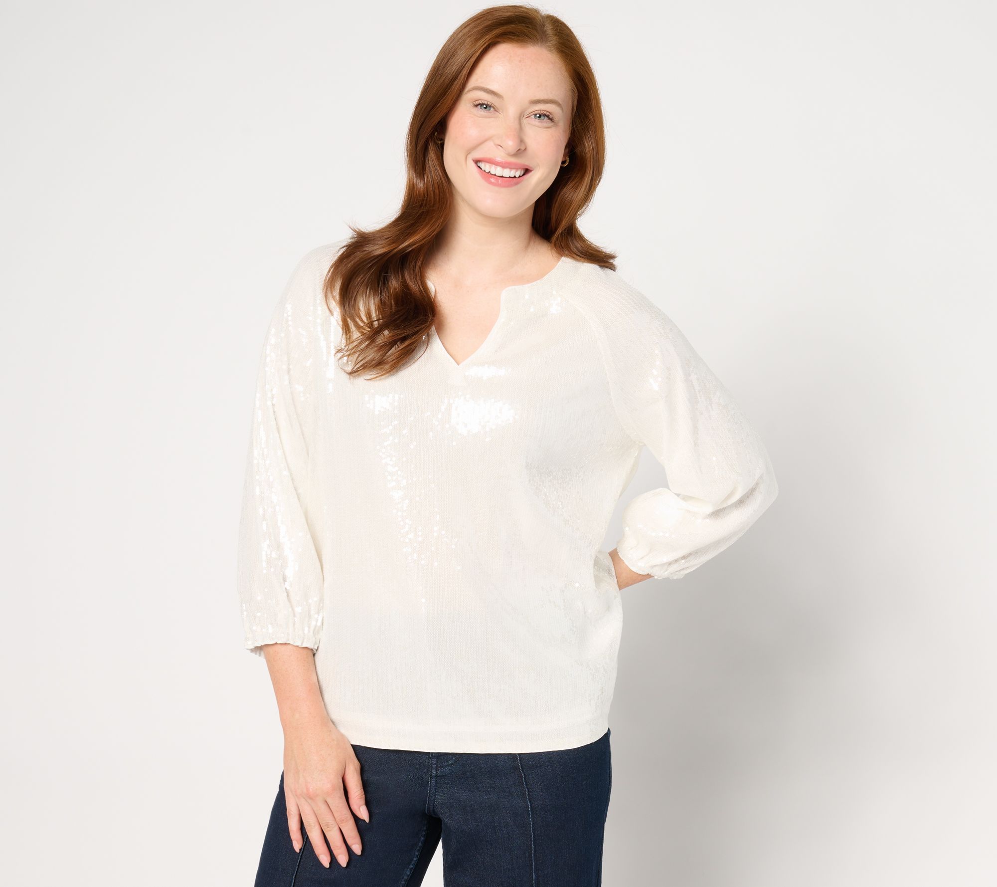 nicole by Nicole Miller Sequin 3/4-Balloon Sleeve Top