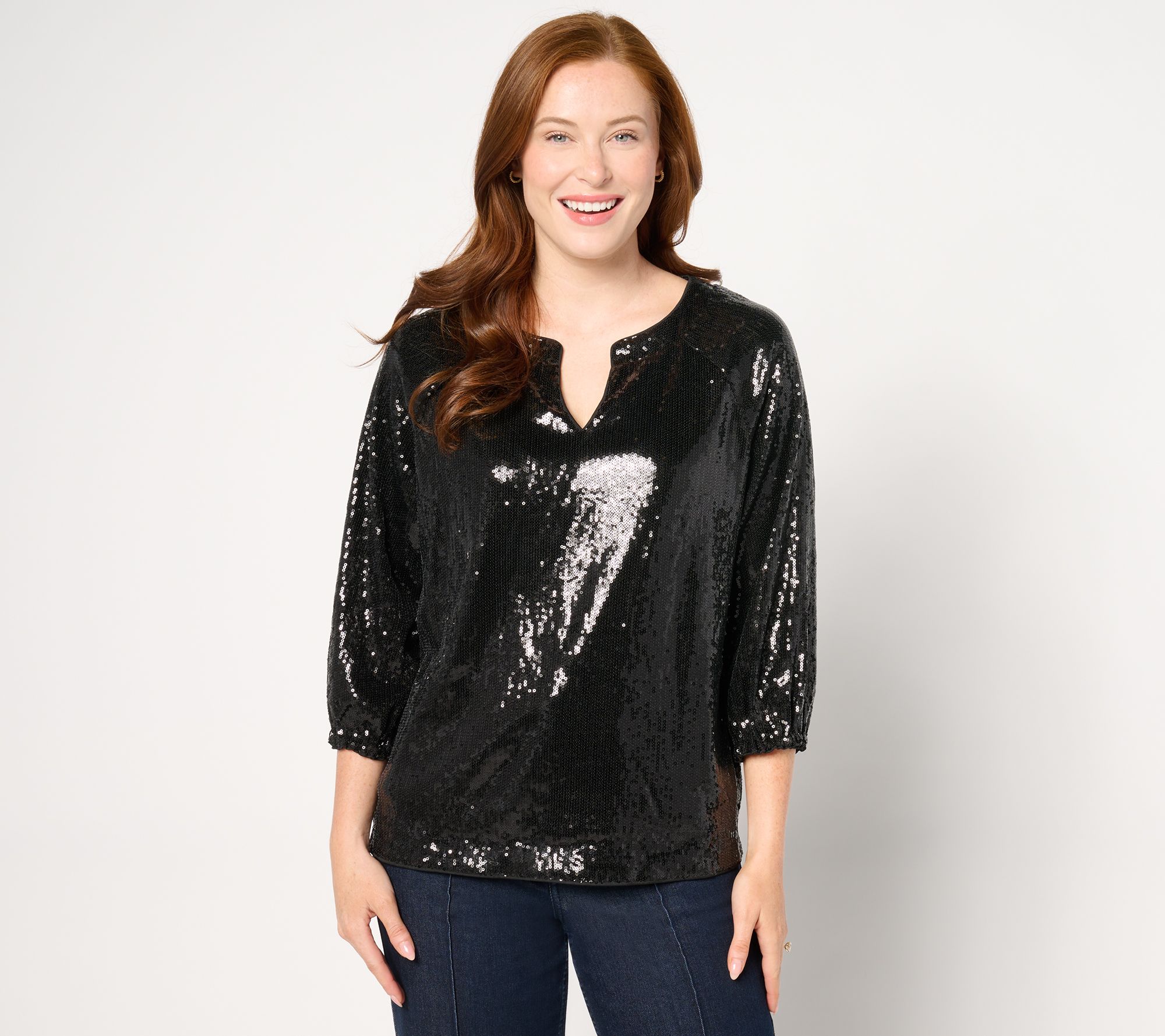 nicole by Nicole Miller Sequin 3/4-Balloon Sleeve Top