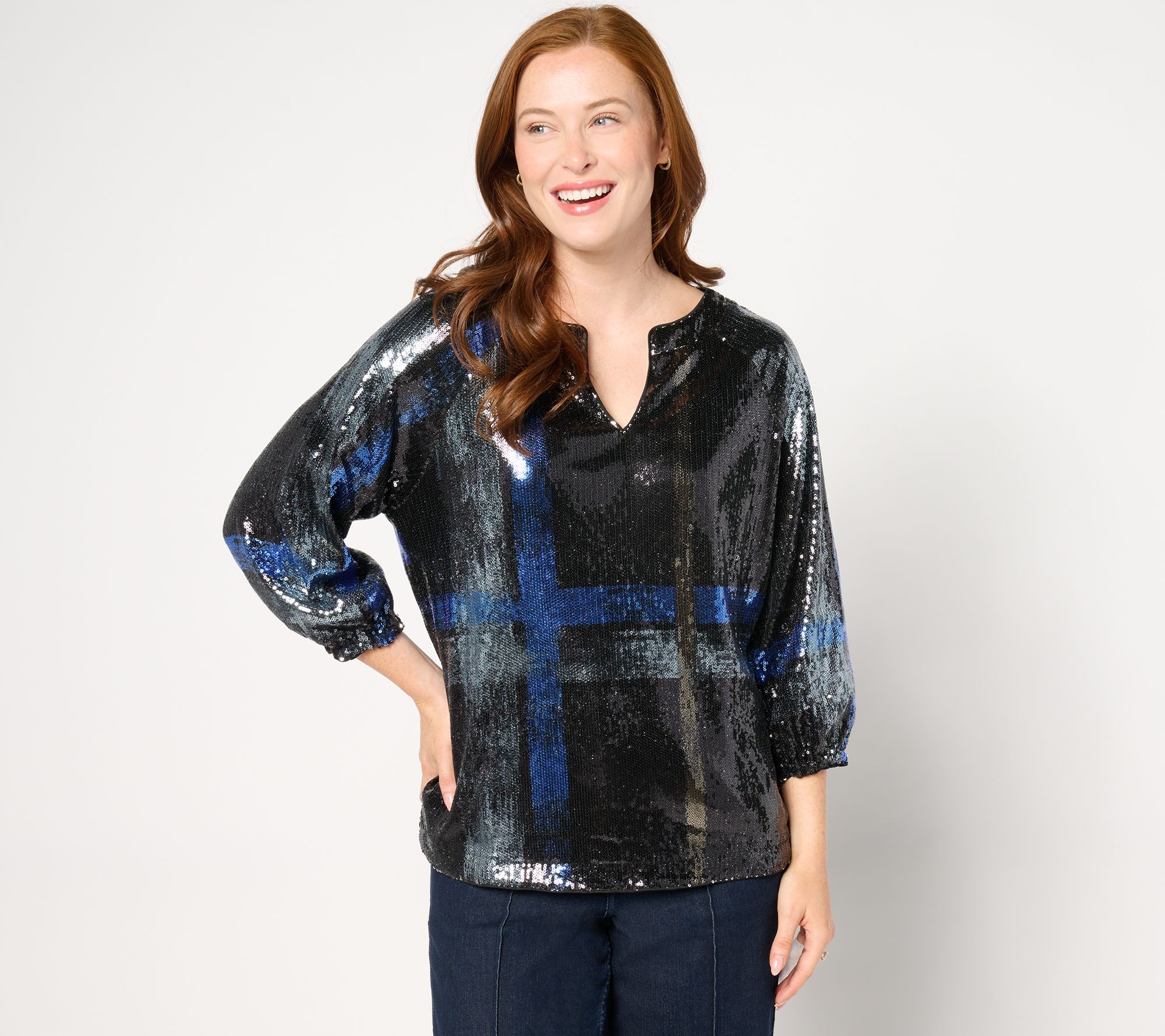 nicole by Nicole Miller Sequin 3/4-Balloon Sleeve Top
