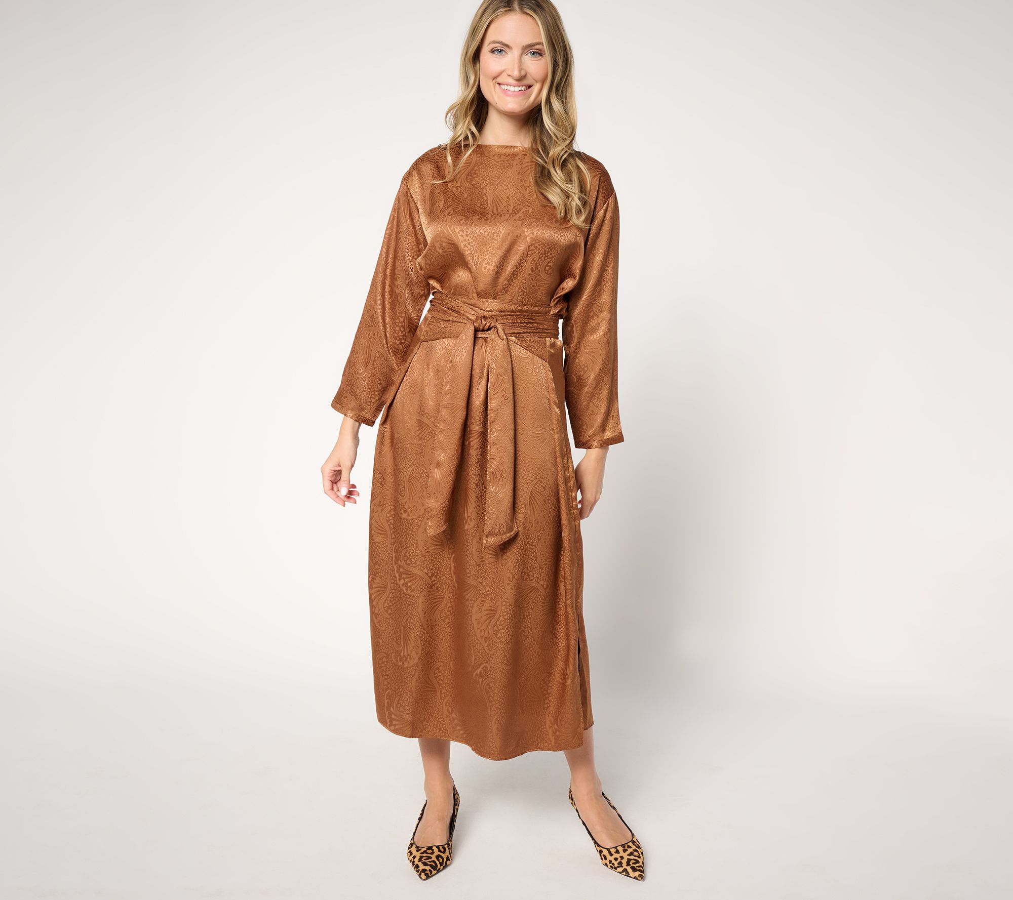 Me by Jennie Garth Petite Chelsea Satin Dress with Self Tie