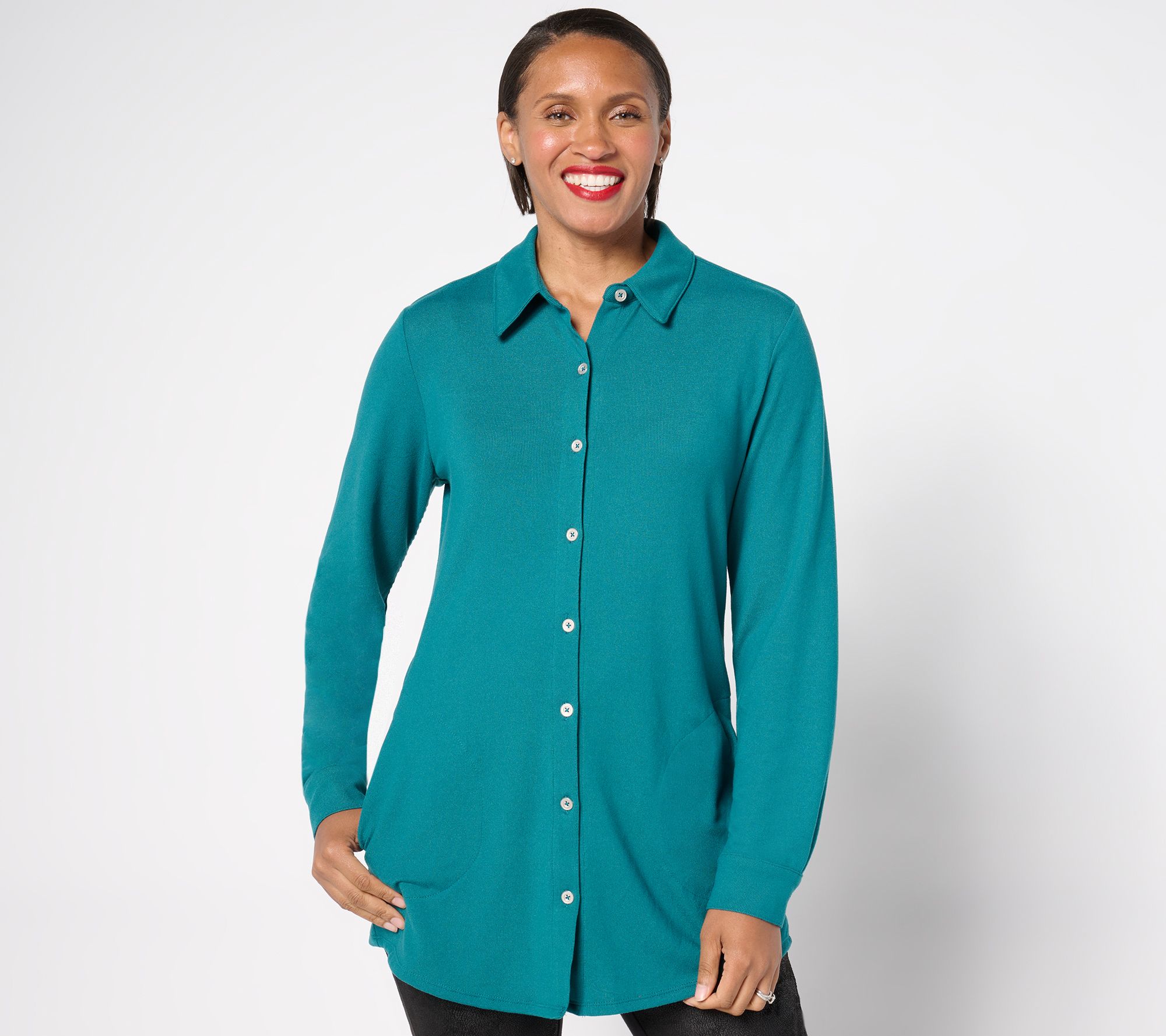 Denim & Co. Regular Heavenly Jersey Button Front Tunic