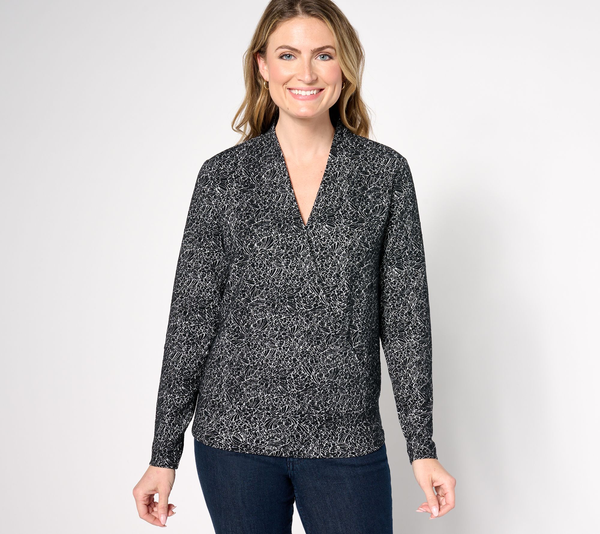 BEAUTIFUL by Lawrence Zarian Faux Wrap Knit Jacquard Top