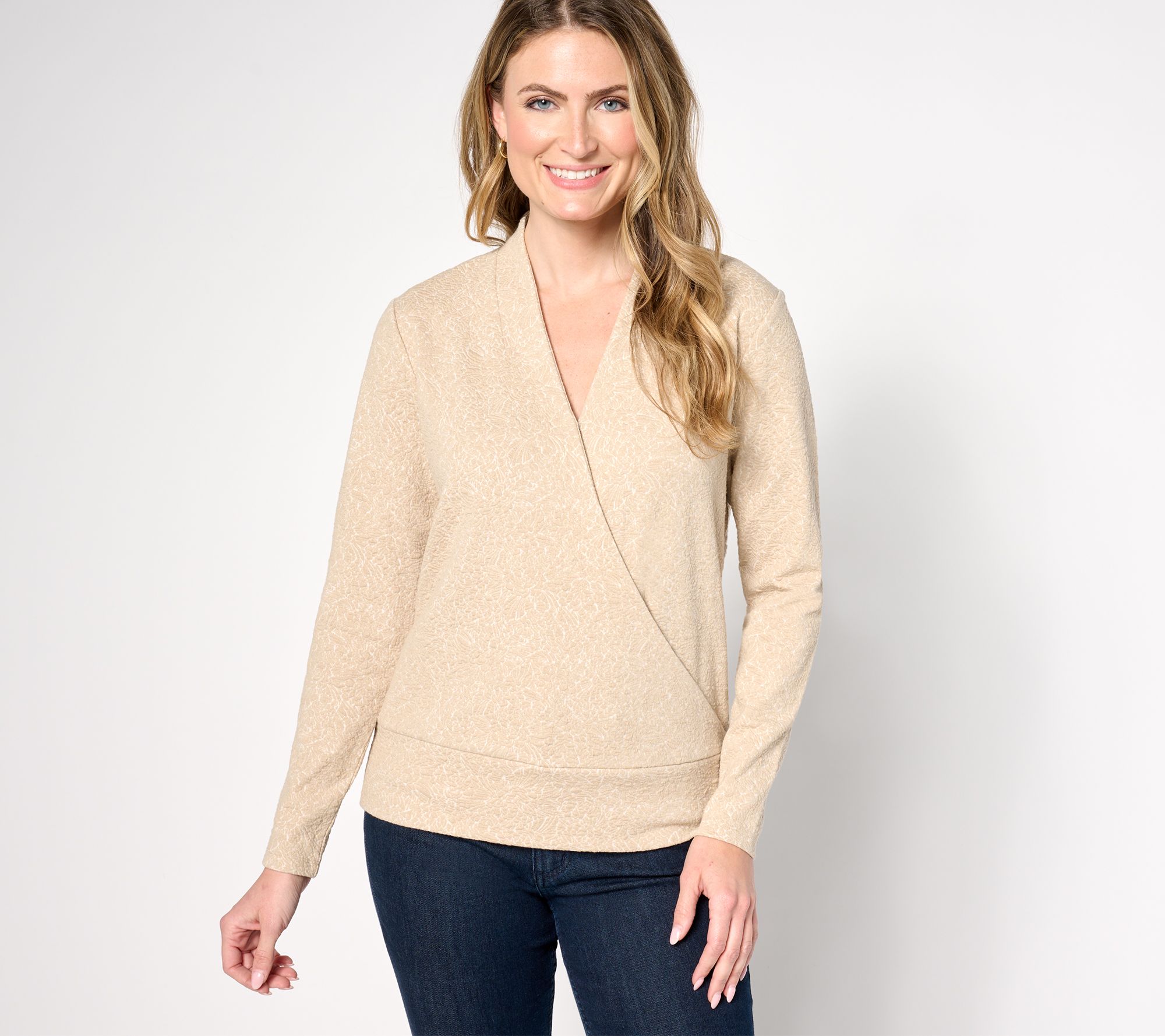 BEAUTIFUL by Lawrence Zarian Faux Wrap Knit Jacquard Top