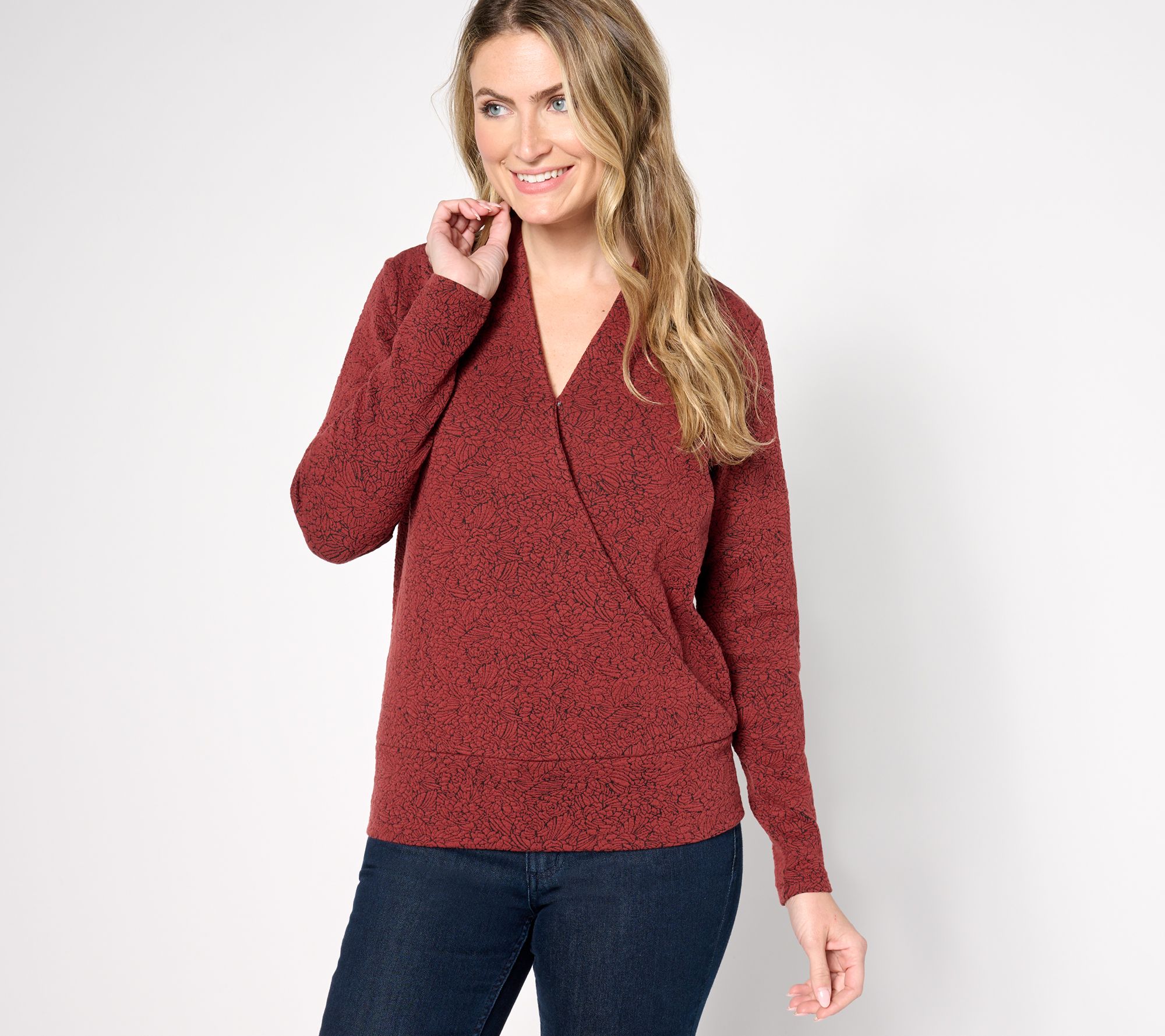 BEAUTIFUL by Lawrence Zarian Faux Wrap Knit Jacquard Top