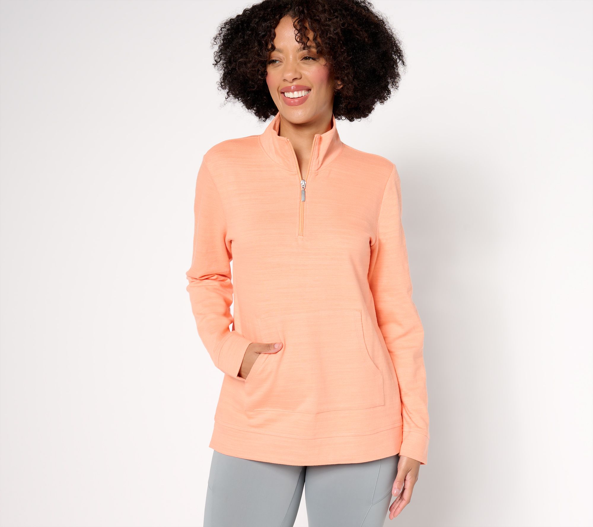 Denim & Co. Active Textured Cotton Half Zip Pullover