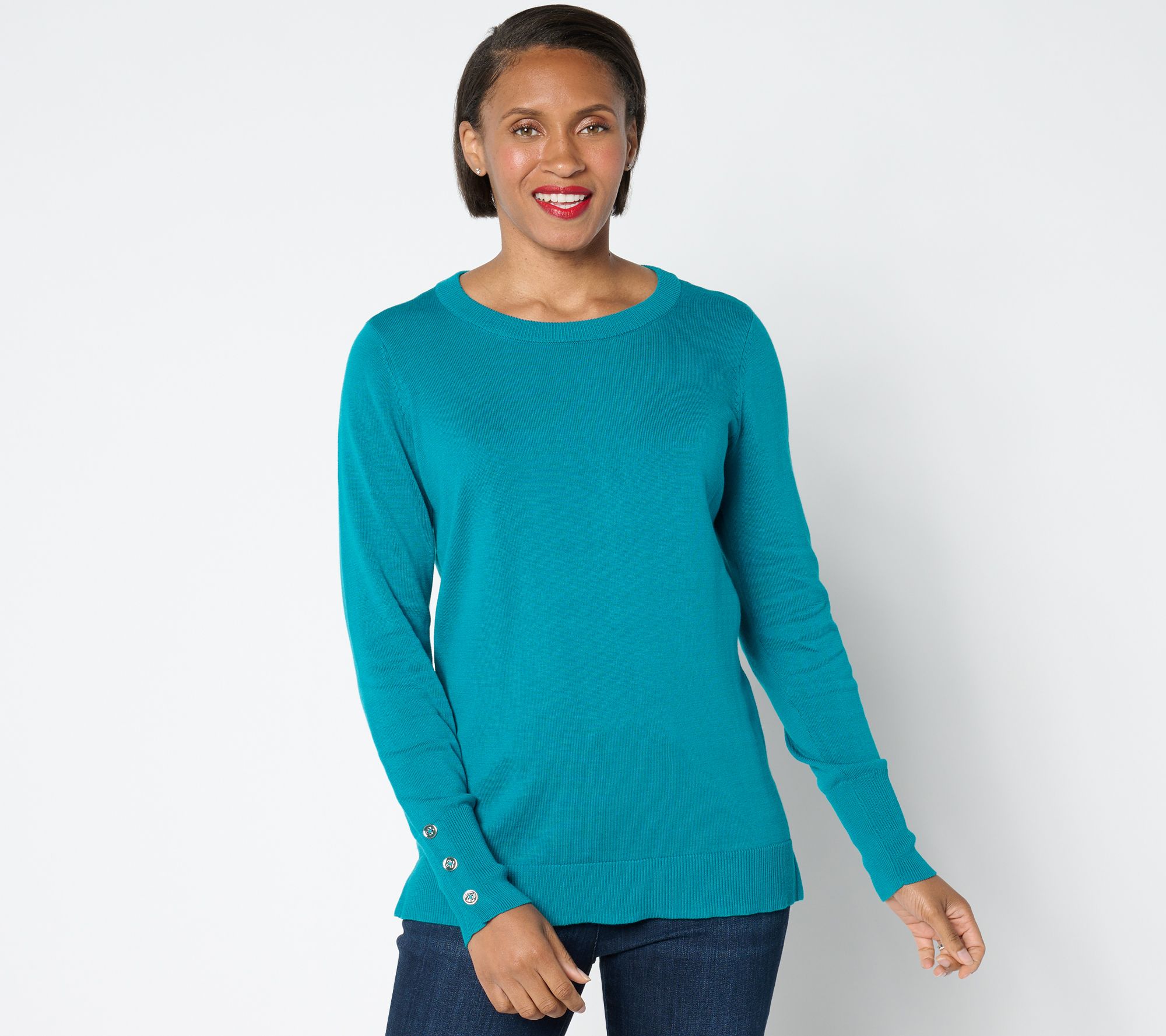 "As Is" Belle by Kim Gravel Enamel Button Crewneck Sweater