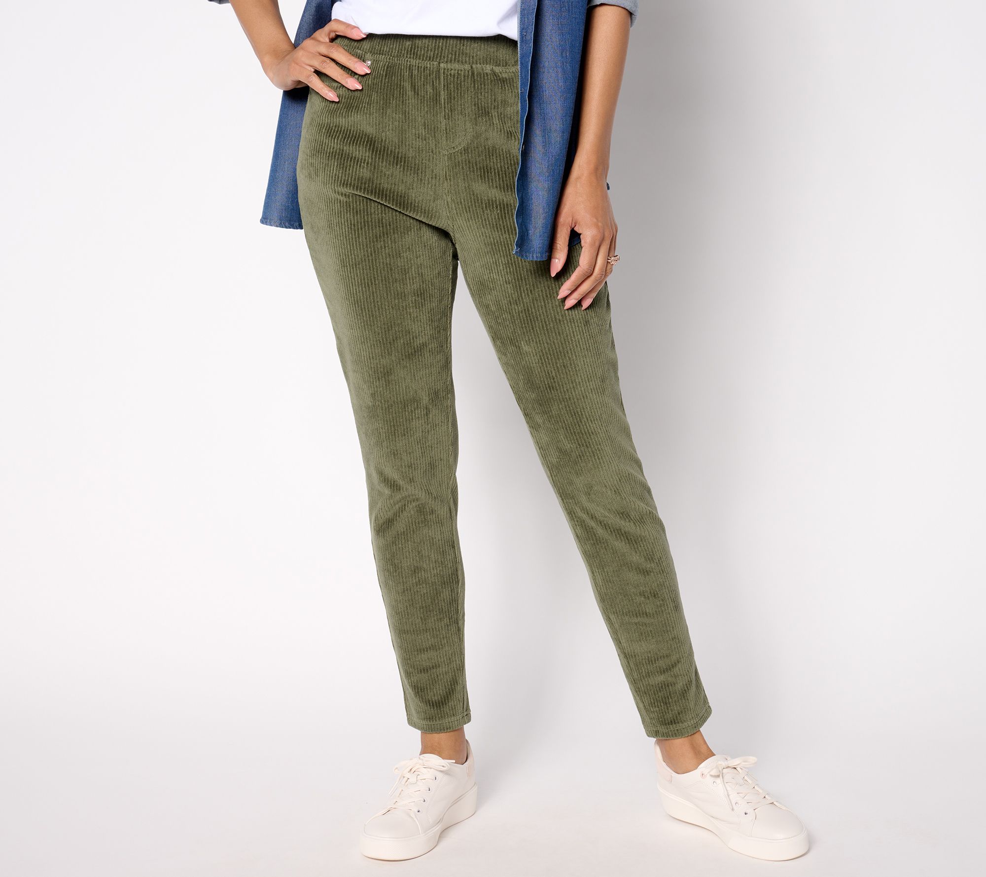 "As Is" Quacker Factory Regular Corduroy Slim Leg Pant with Back Pockets