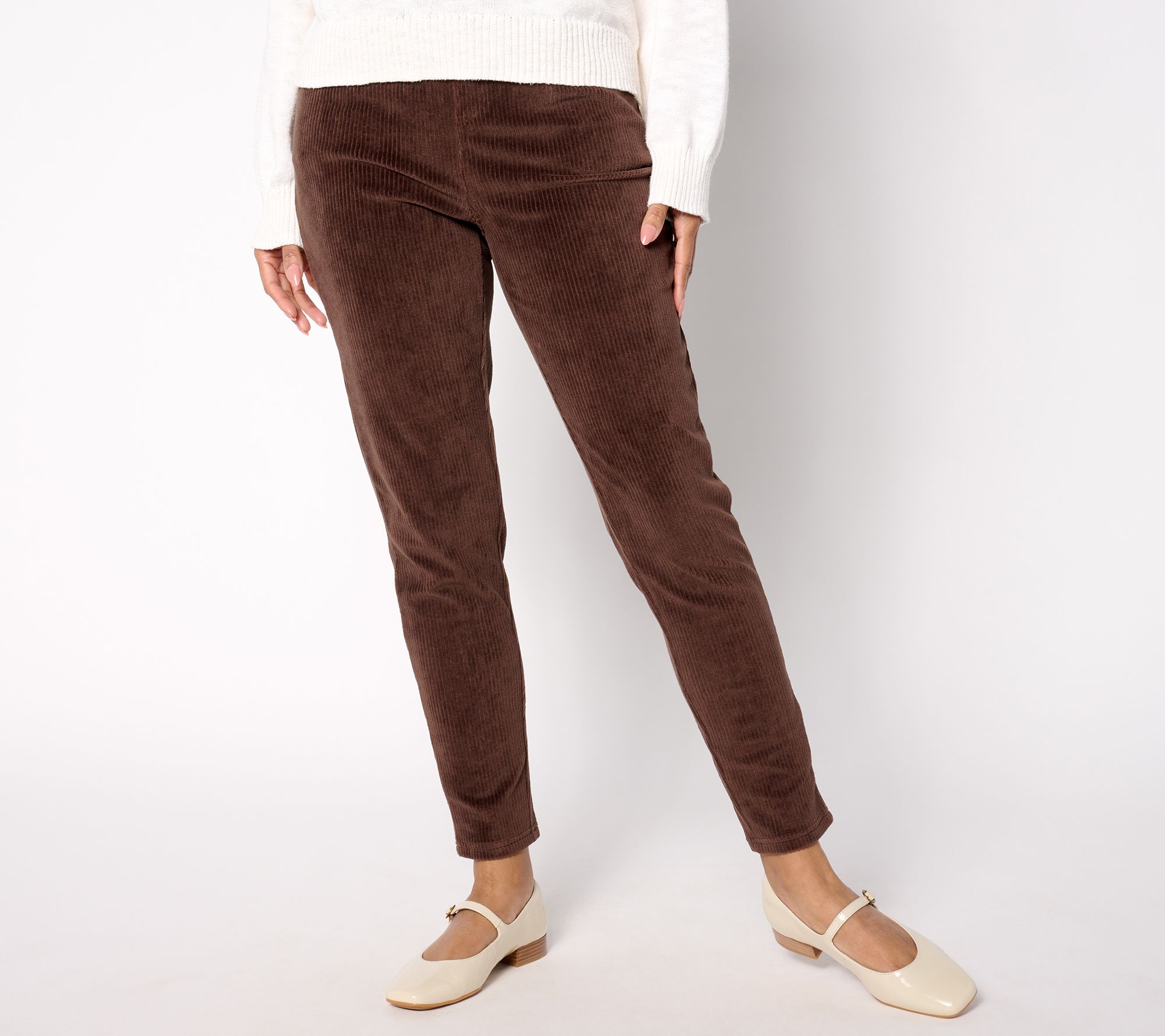 "As Is" Quacker Factory Regular Corduroy Slim Leg Pant with Back Pockets