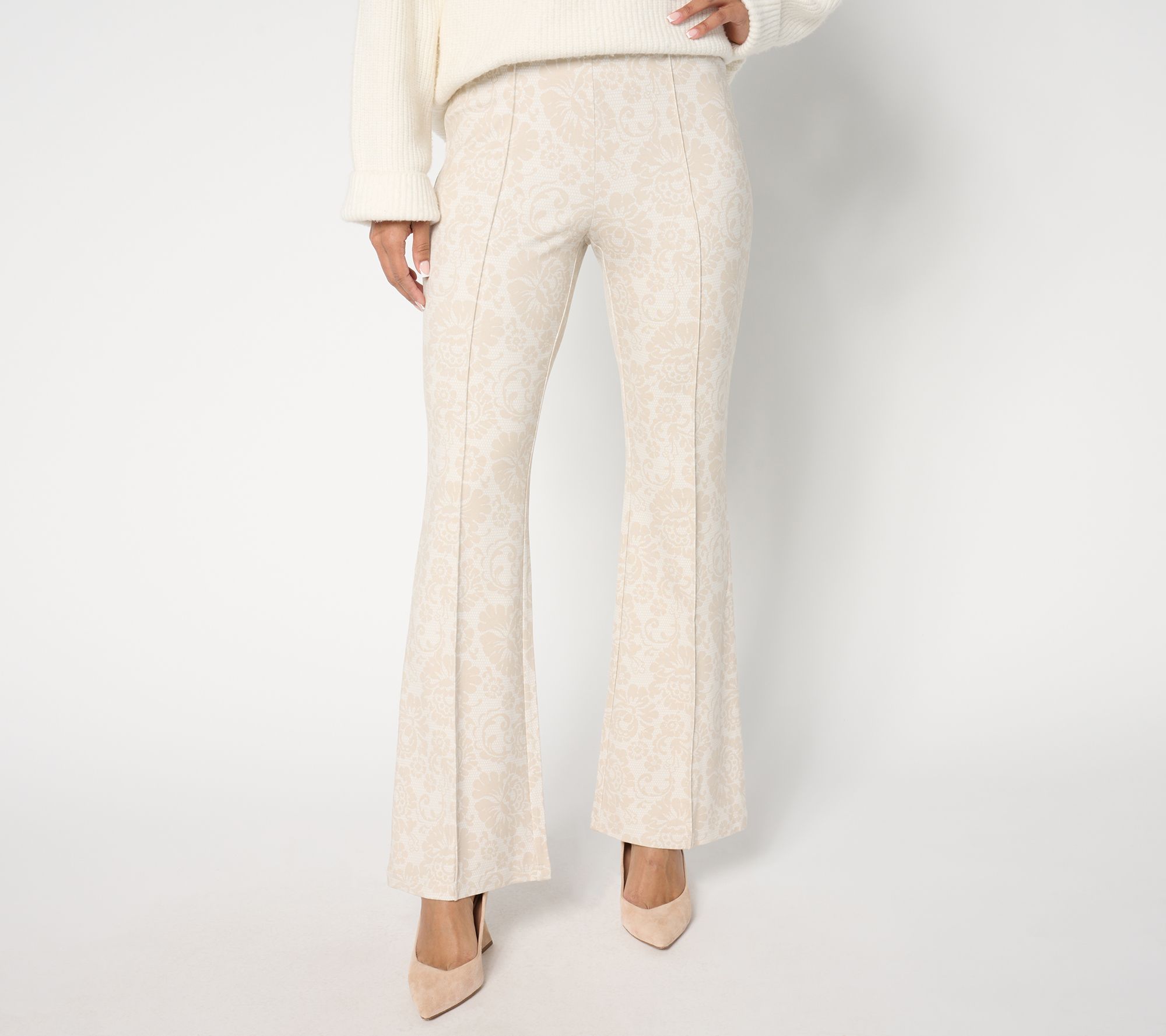 Peace Love World Regular Printed Lace Flare Ponte Pants