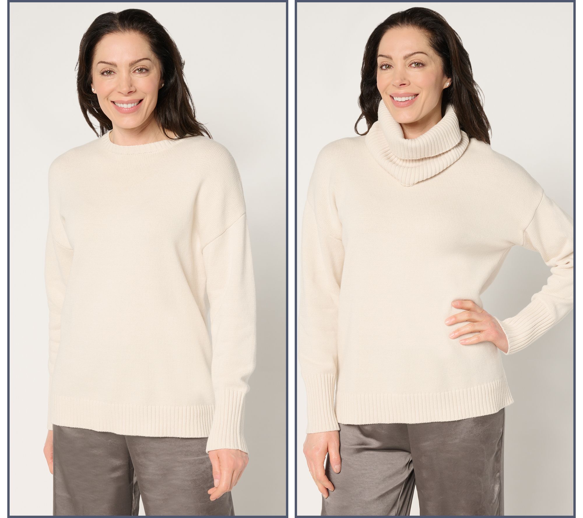 by Stacy London Cotton Sweater with Removeable Cowl Neck