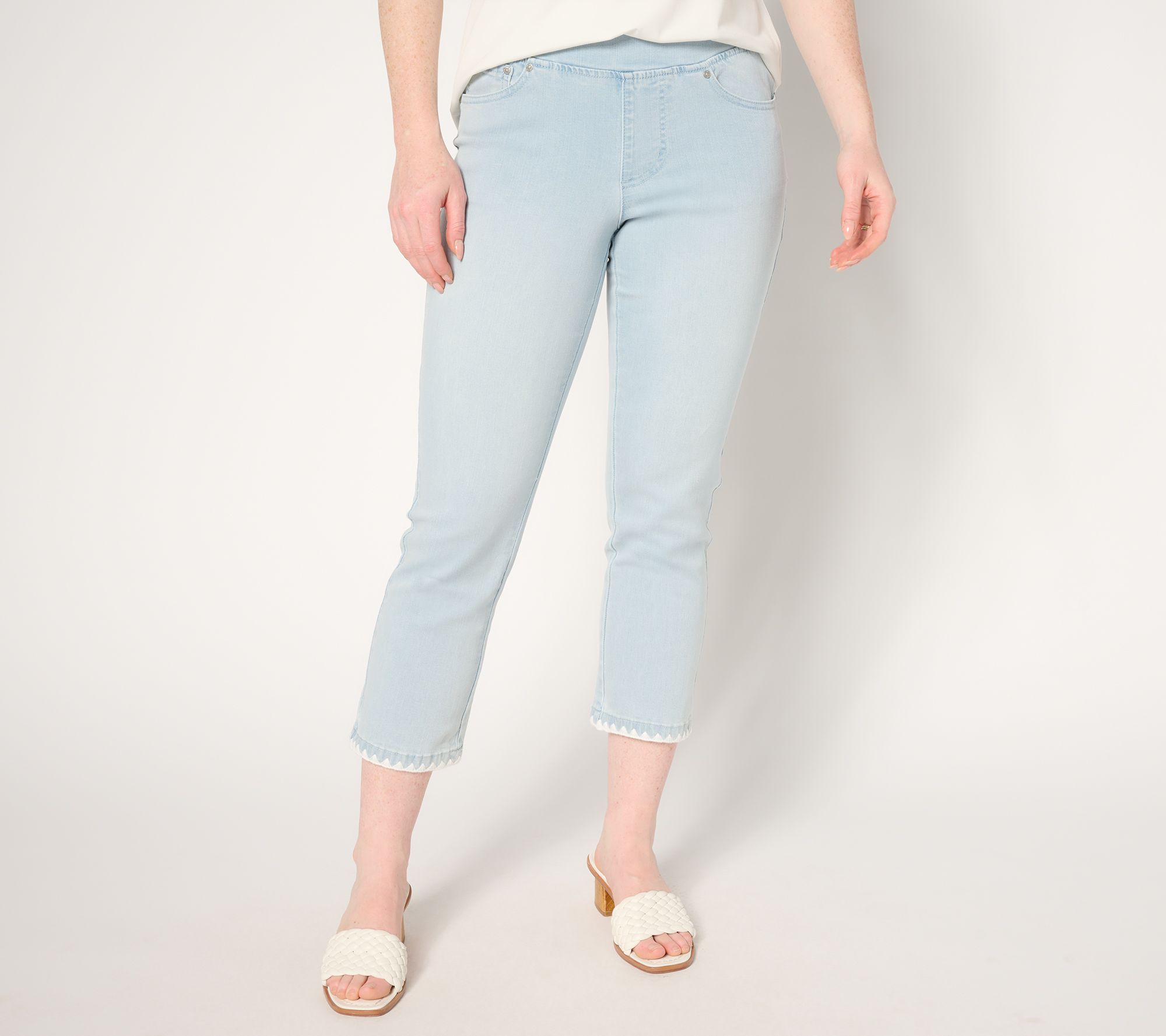 Belle by Kim Gravel Petite TripleLuxe Denim Crochet Trim Crop Jean