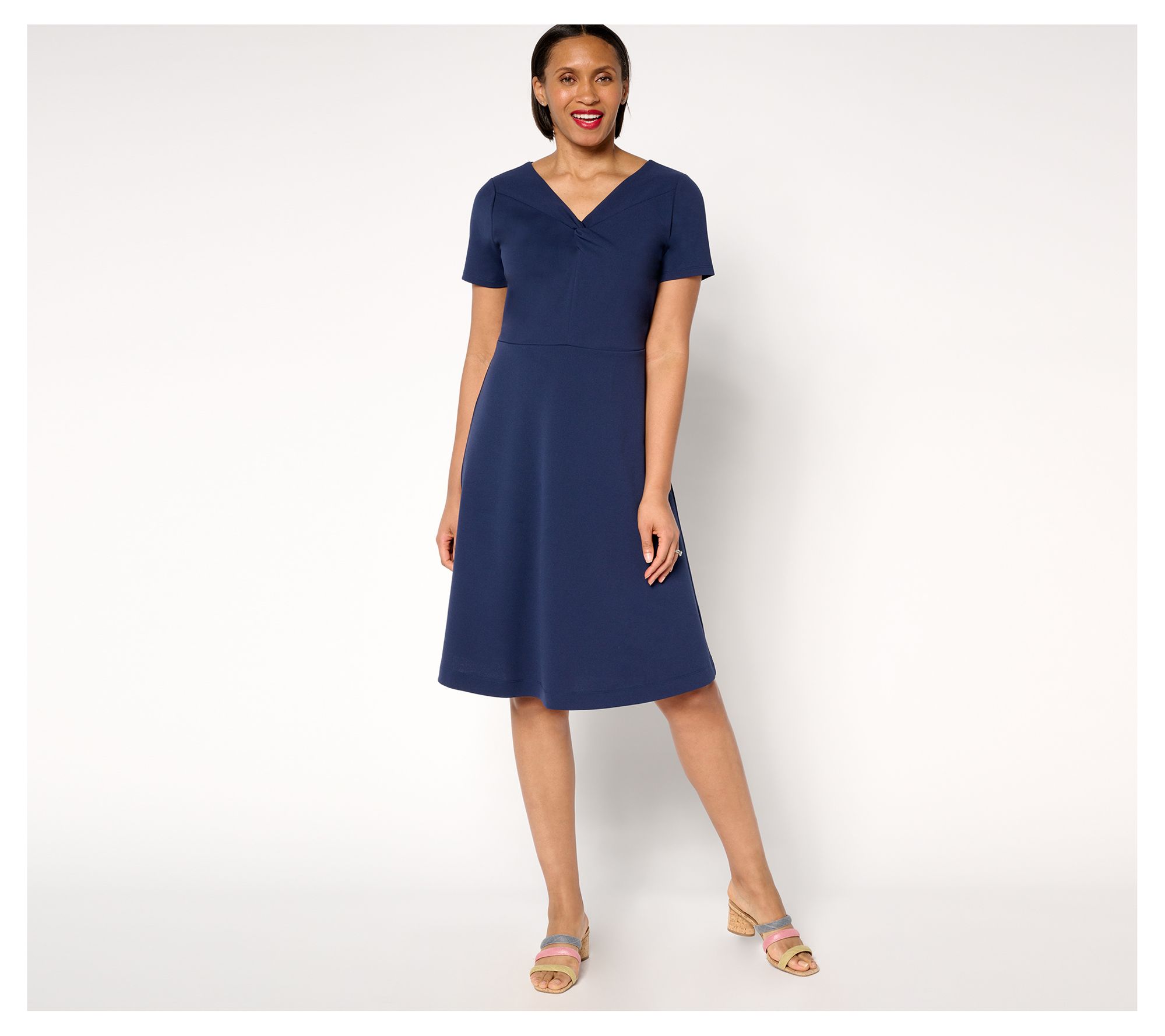 Isaac Mizrahi Live! Petite Scuba Crepe Twist Front Dress