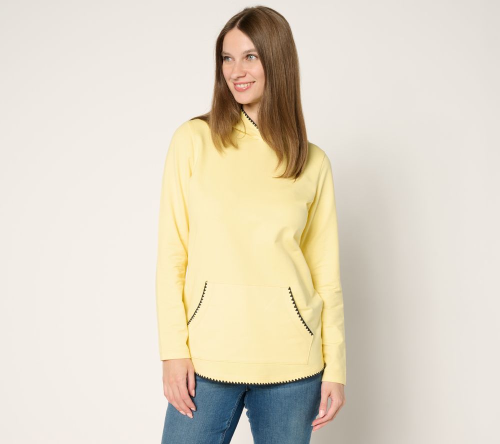 Denim & Co. Active French Terry Hooded Pullover w/ Shell Stitch