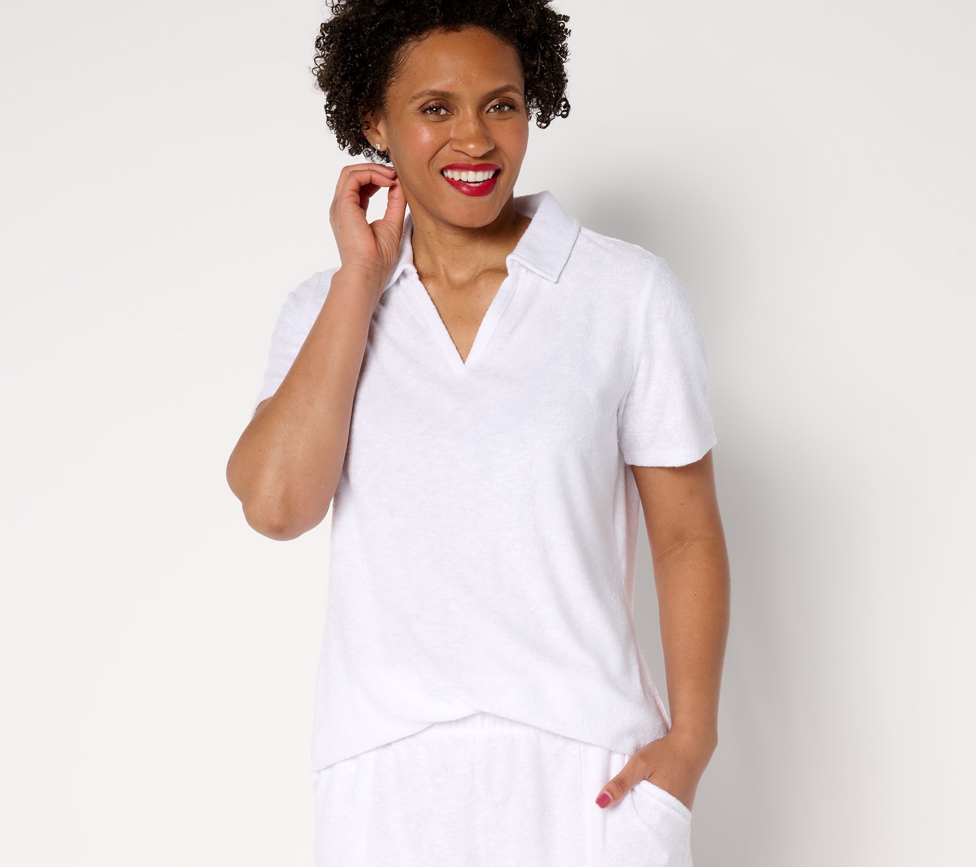 Belle Beach by Kim Gravel Poolside Terry Slub Polo Top