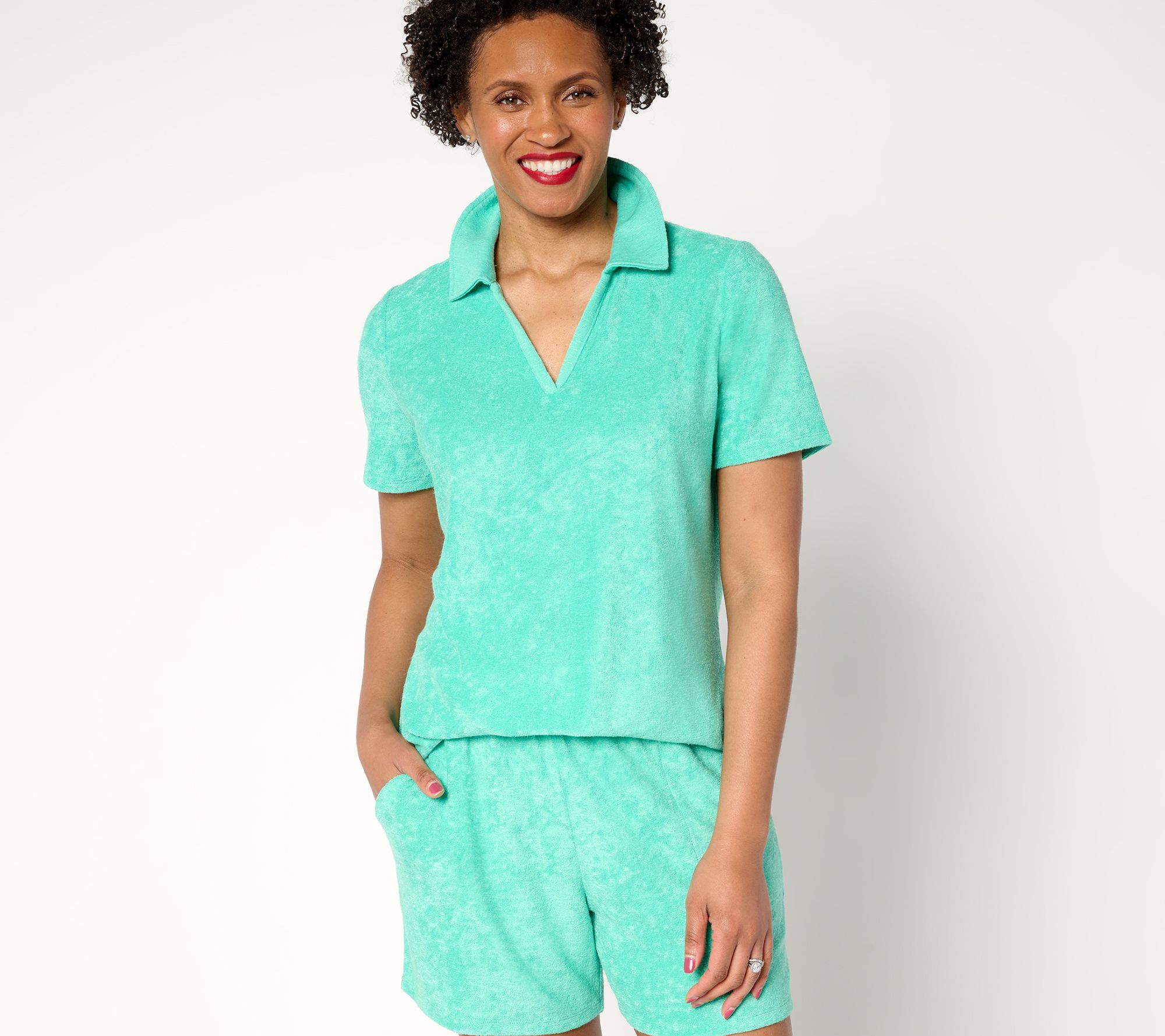 Belle Beach by Kim Gravel Poolside Terry Slub Polo Top