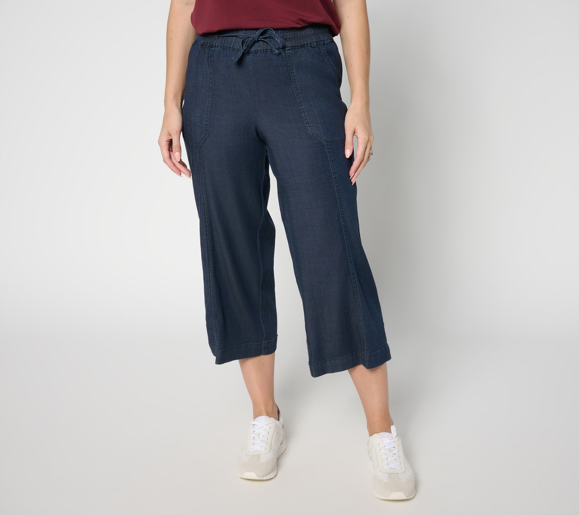 AnyBody Tall Drapey Denim Cropped Wide Leg Pull On Pants