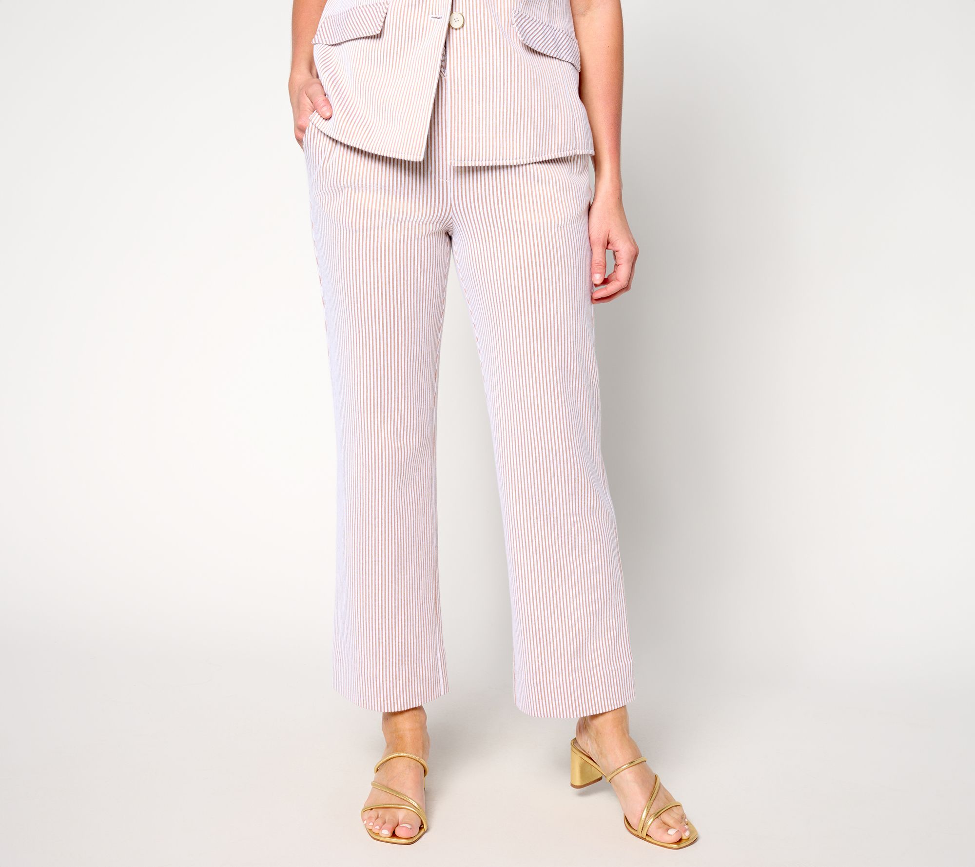 Isaac Mizrahi Live! Petite Yacht Club Knit Seersucker Ankle Pants