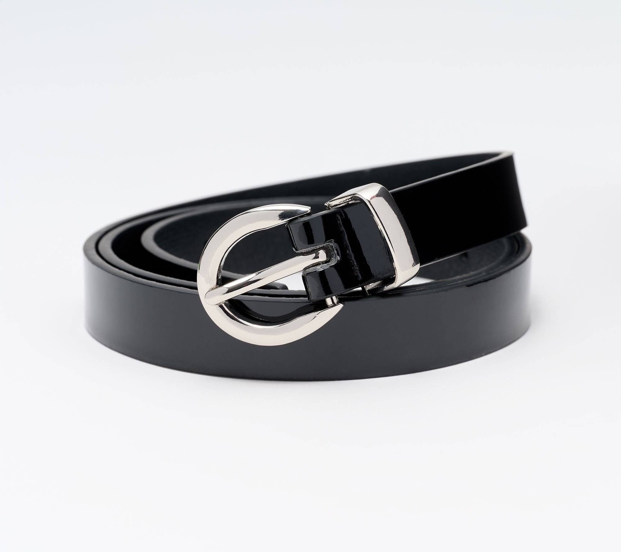Susan Graver Faux Patent Leather Belt with Round Metal Buckle