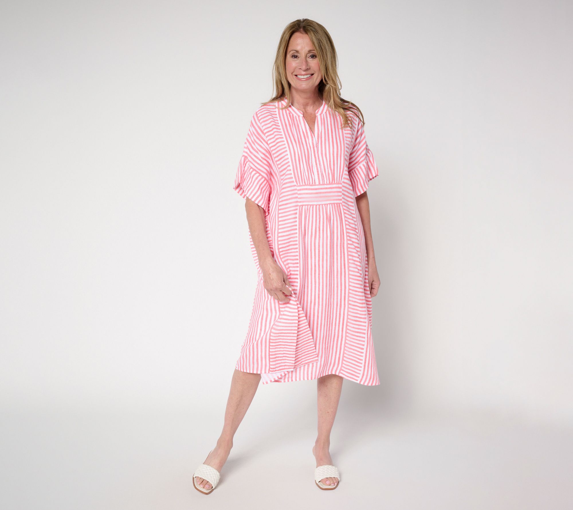 Joan Rivers Petite Cotton Marshmallow Gauze Mixed Stripe Caftan