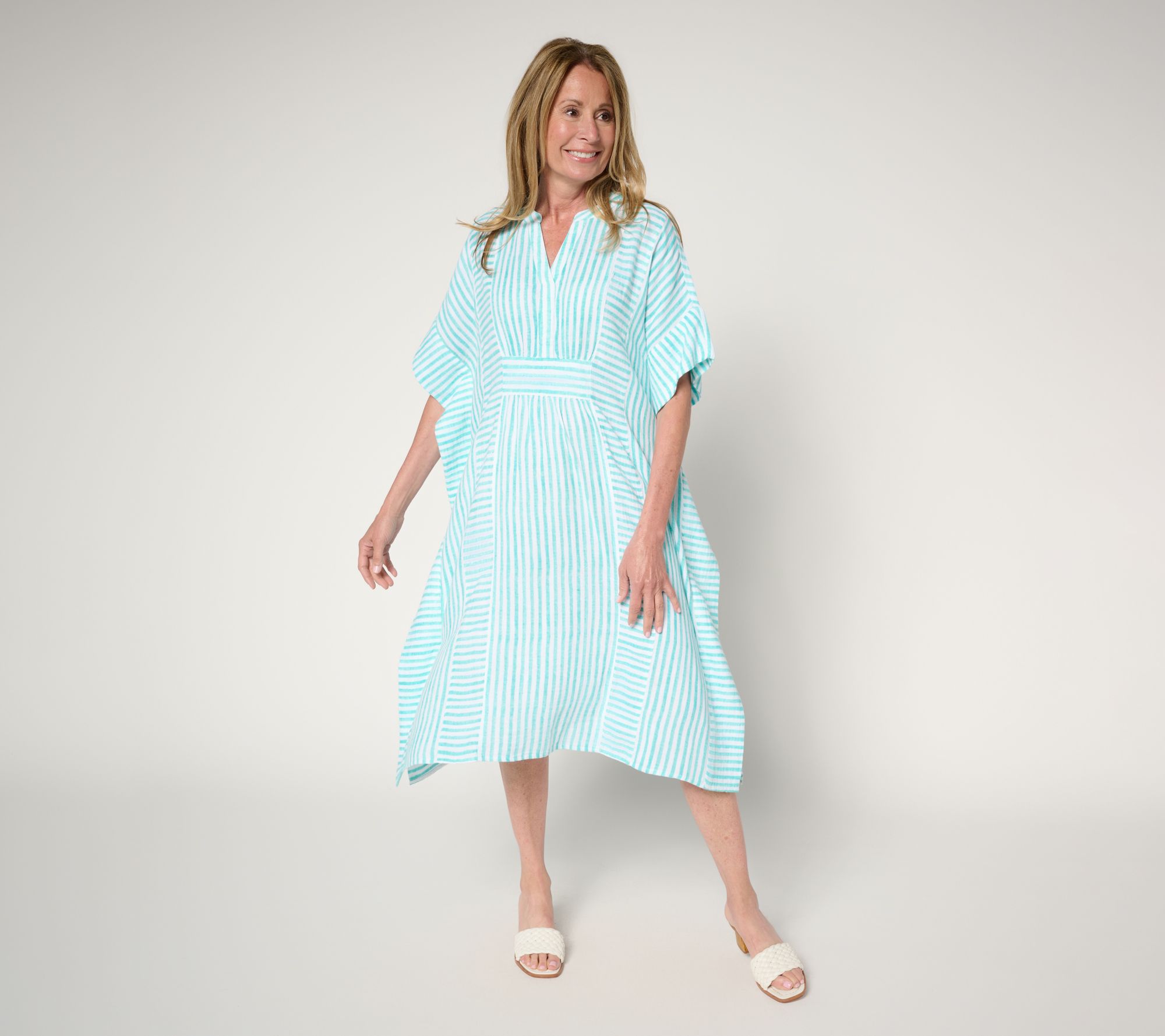 Joan Rivers Petite Cotton Marshmallow Gauze Mixed Stripe Caftan