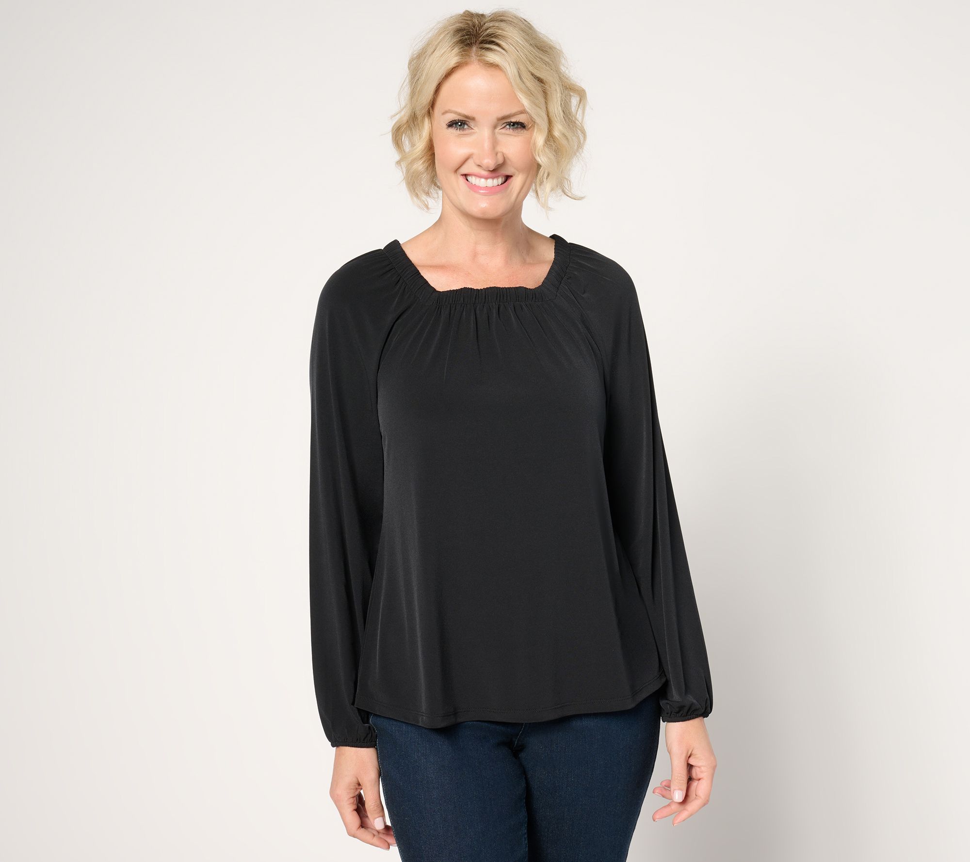 "As Is" Denim & Co. Signature Shirred Square Neck Knit Top