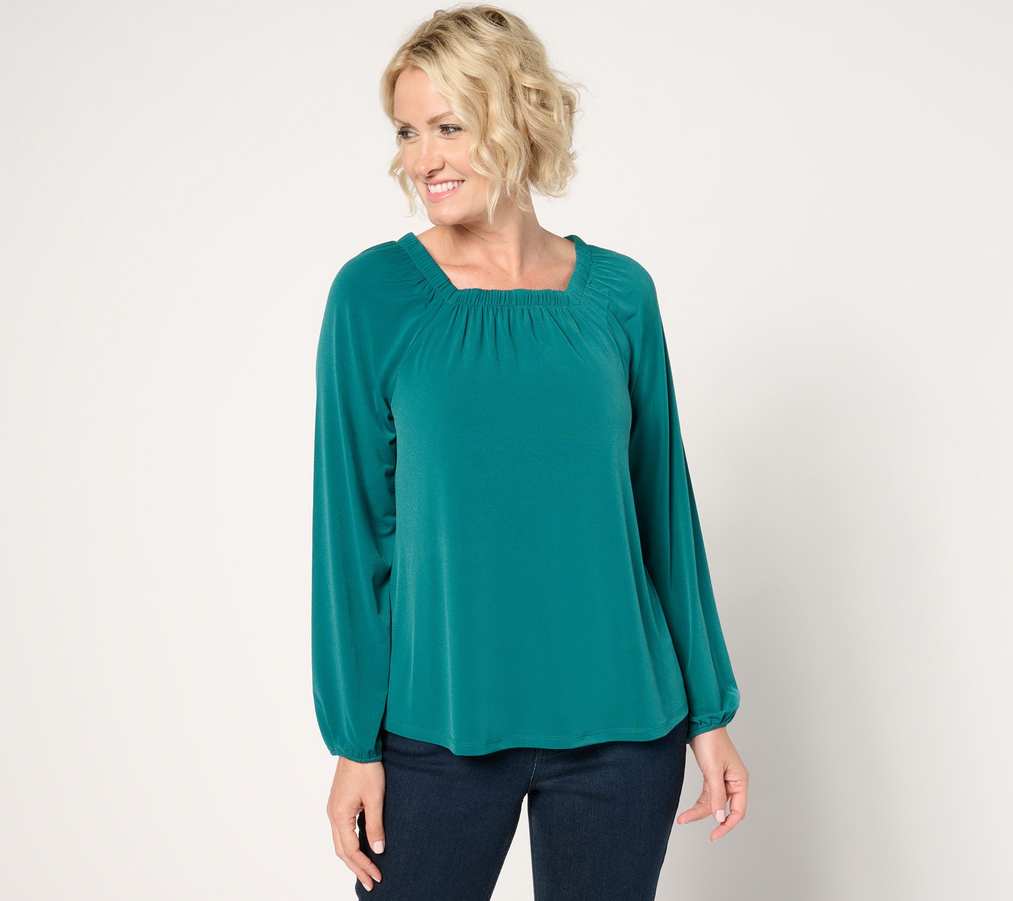 "As Is" Denim & Co. Signature Shirred Square Neck Knit Top