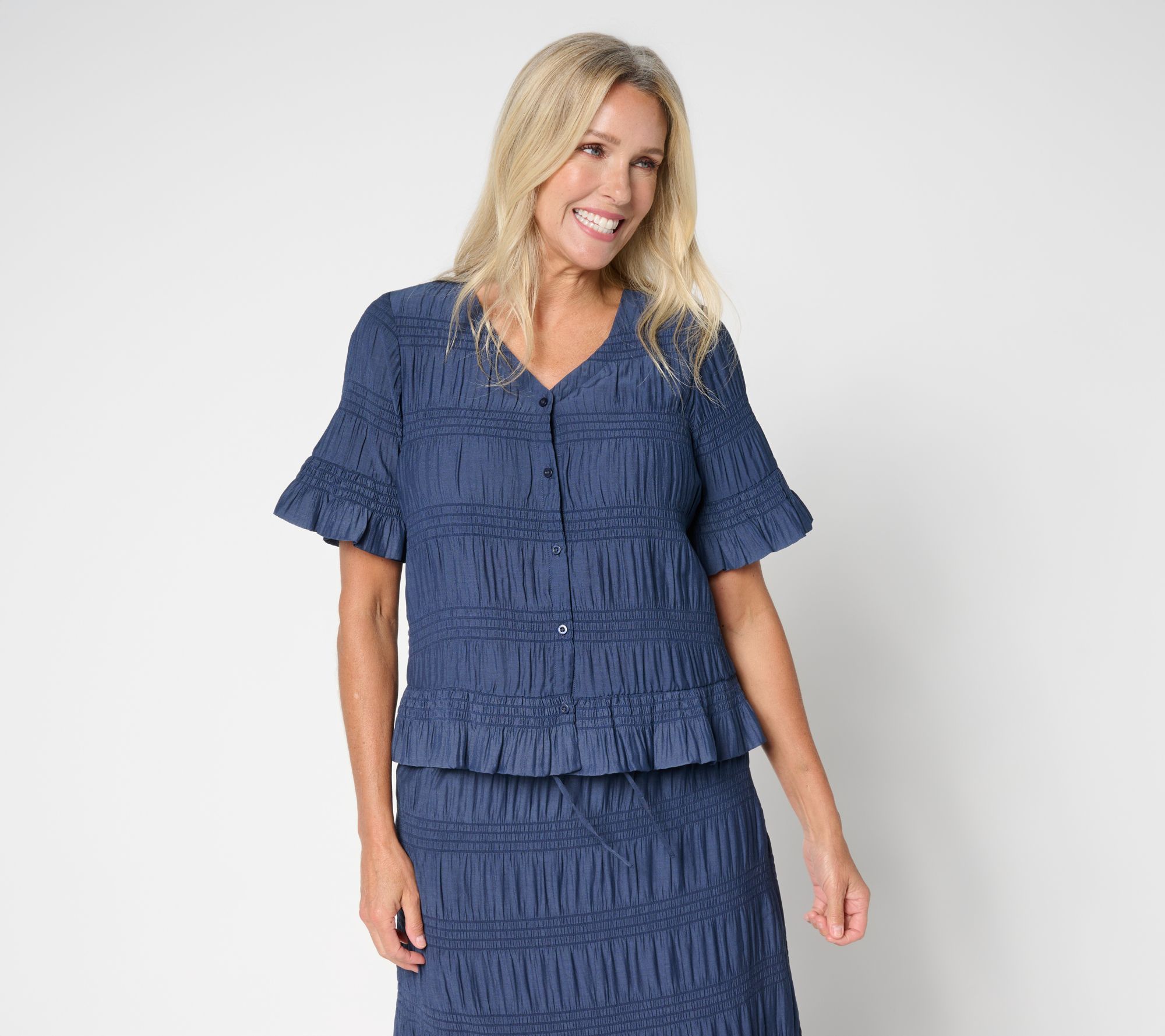 Me by Jennie Garth Southampton Short Sleeve Smocked Blouse