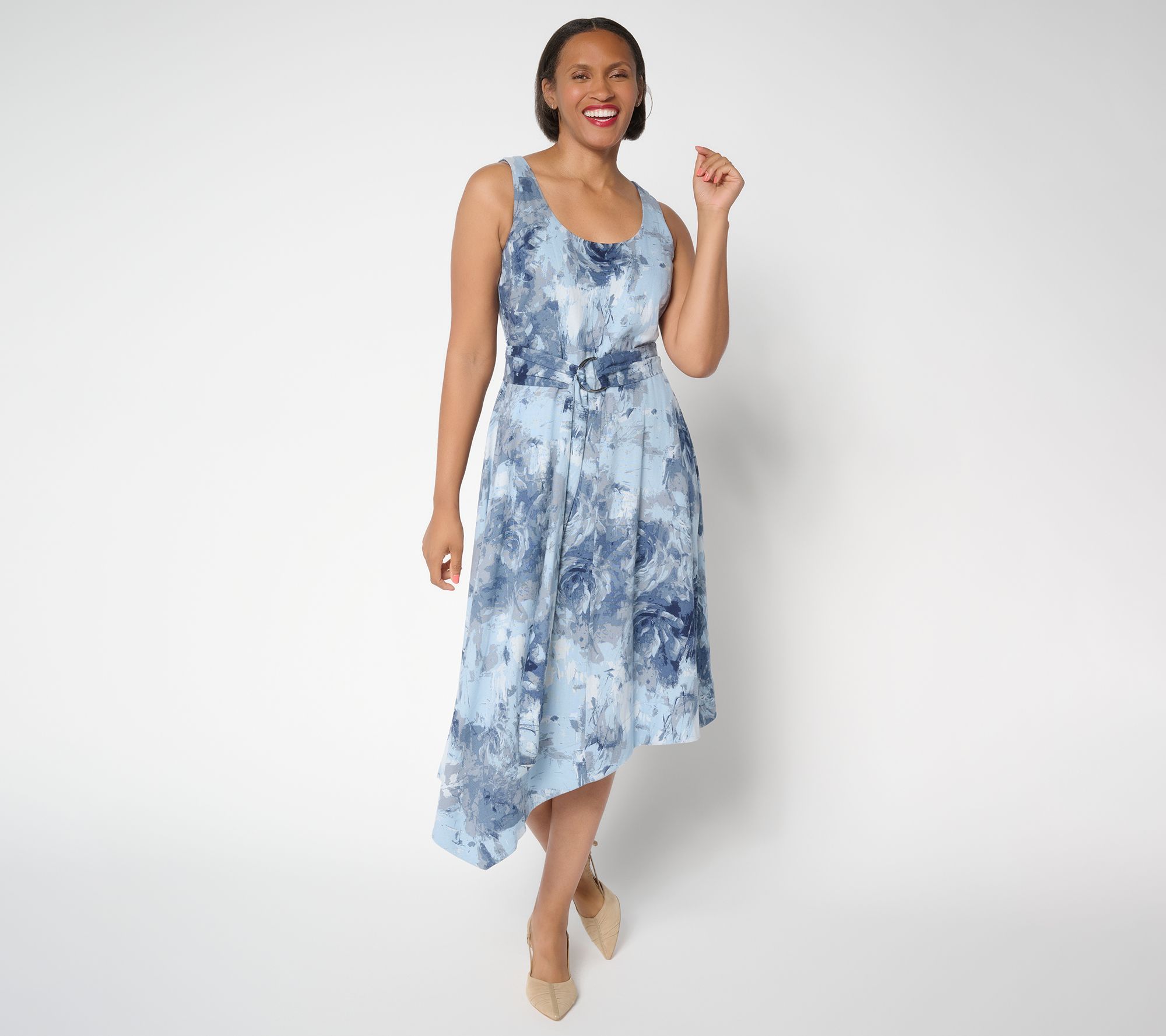 Me by Jennie Garth Petite Printed Linen Blend Midi Dress