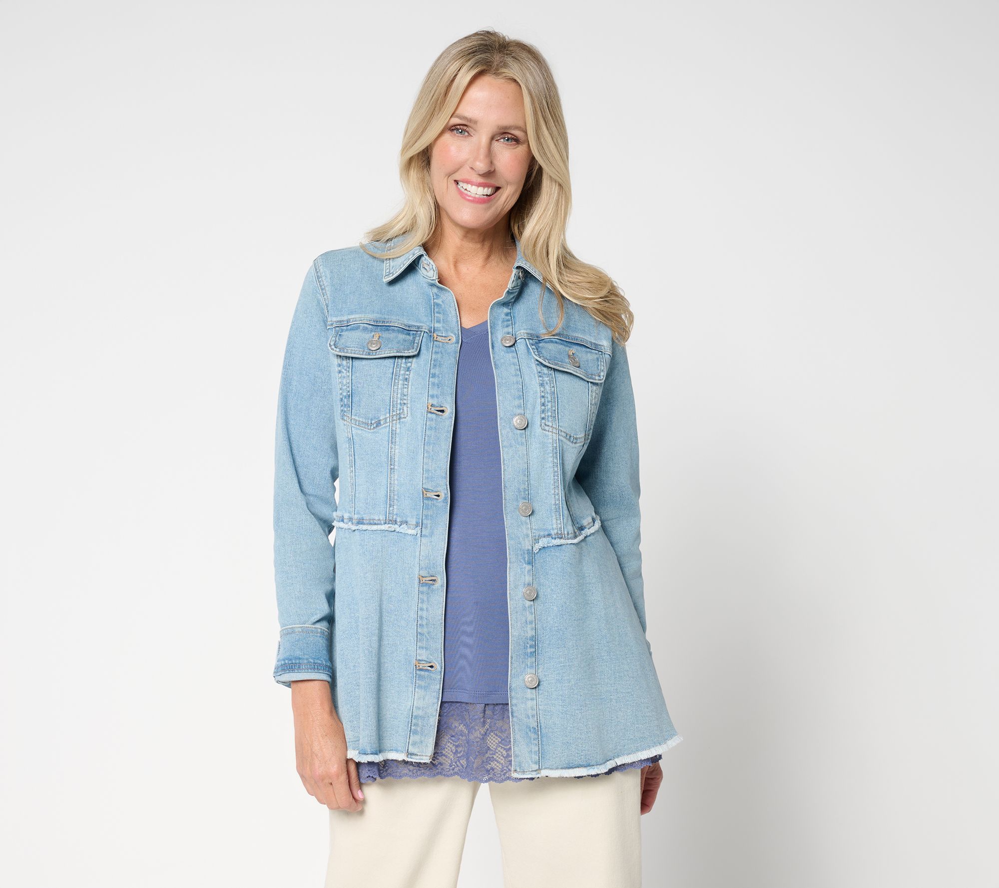 LOGO by Lori Goldstein Petite Desert Wash Denim Jacket