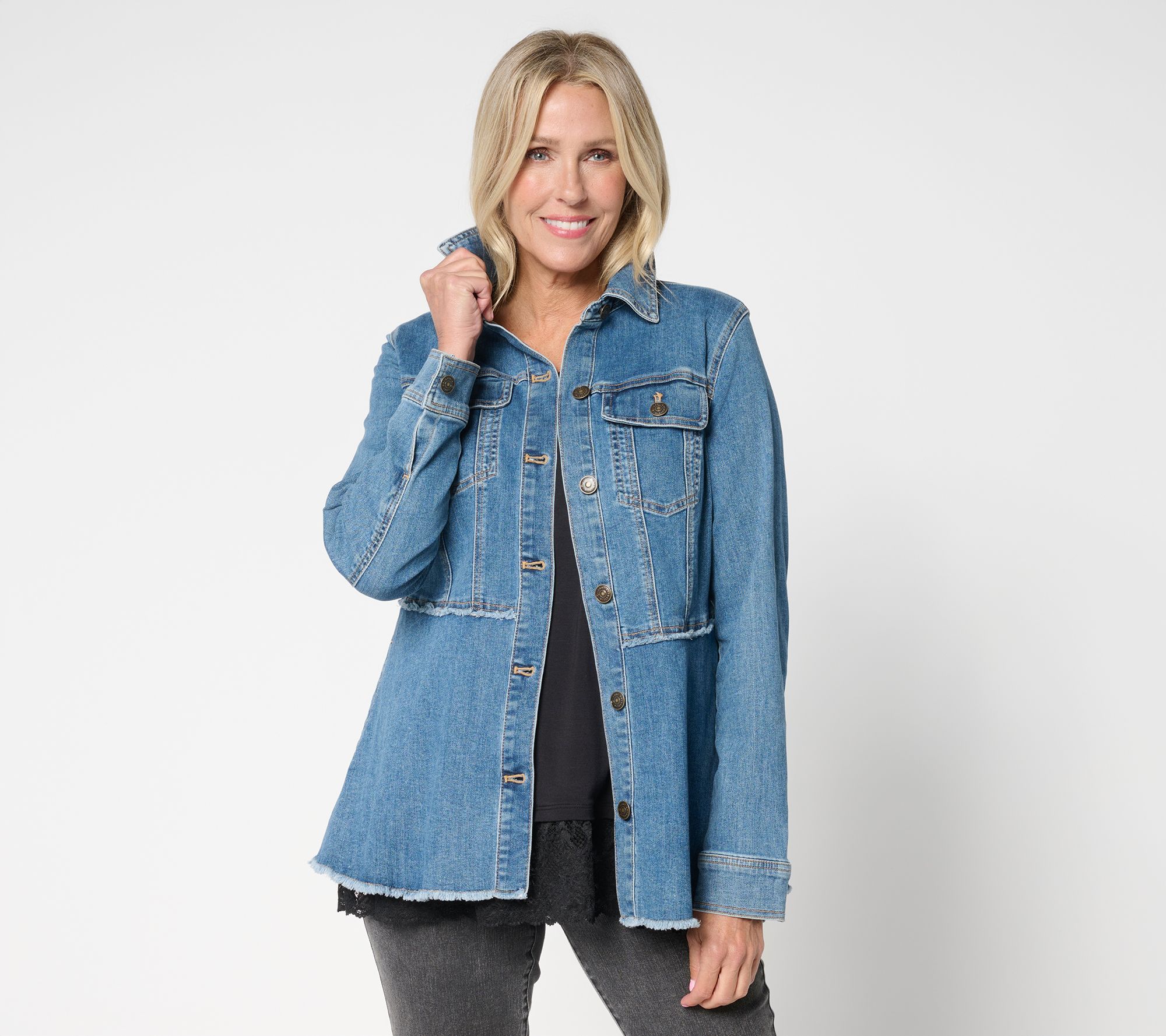 LOGO by Lori Goldstein Petite Desert Wash Denim Jacket