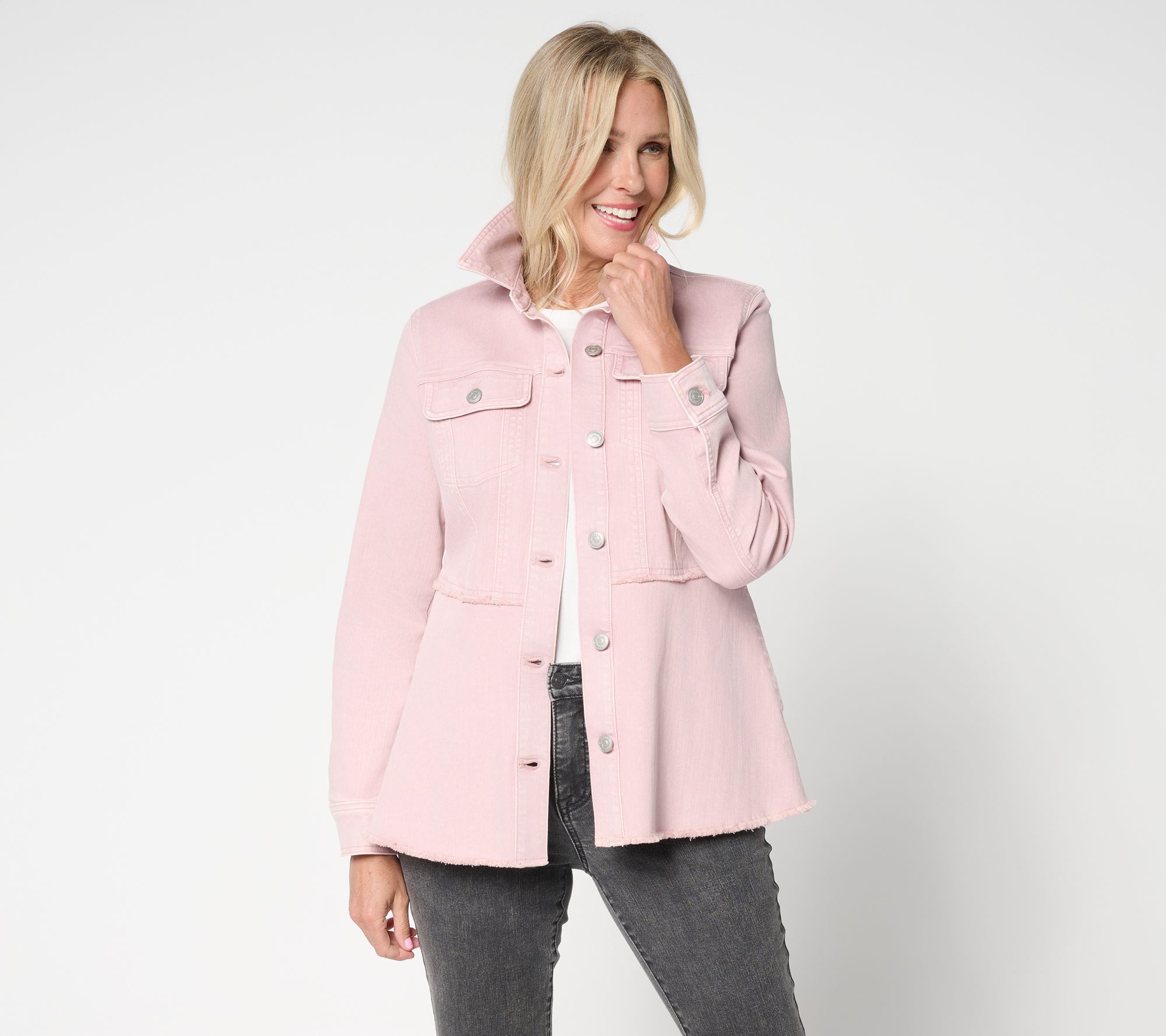 LOGO by Lori Goldstein Petite Desert Wash Denim Jacket