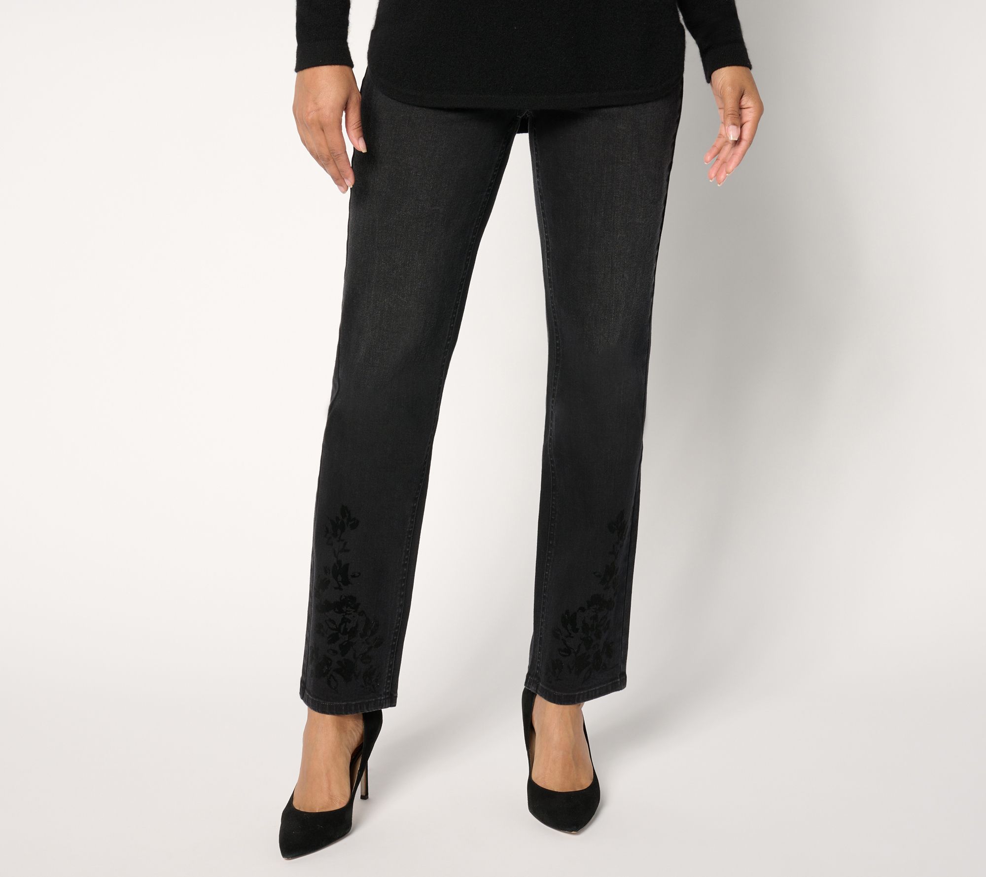 "As Is" Isaac Mizrahi Live! Petite True Denim Black Flocked Jeans