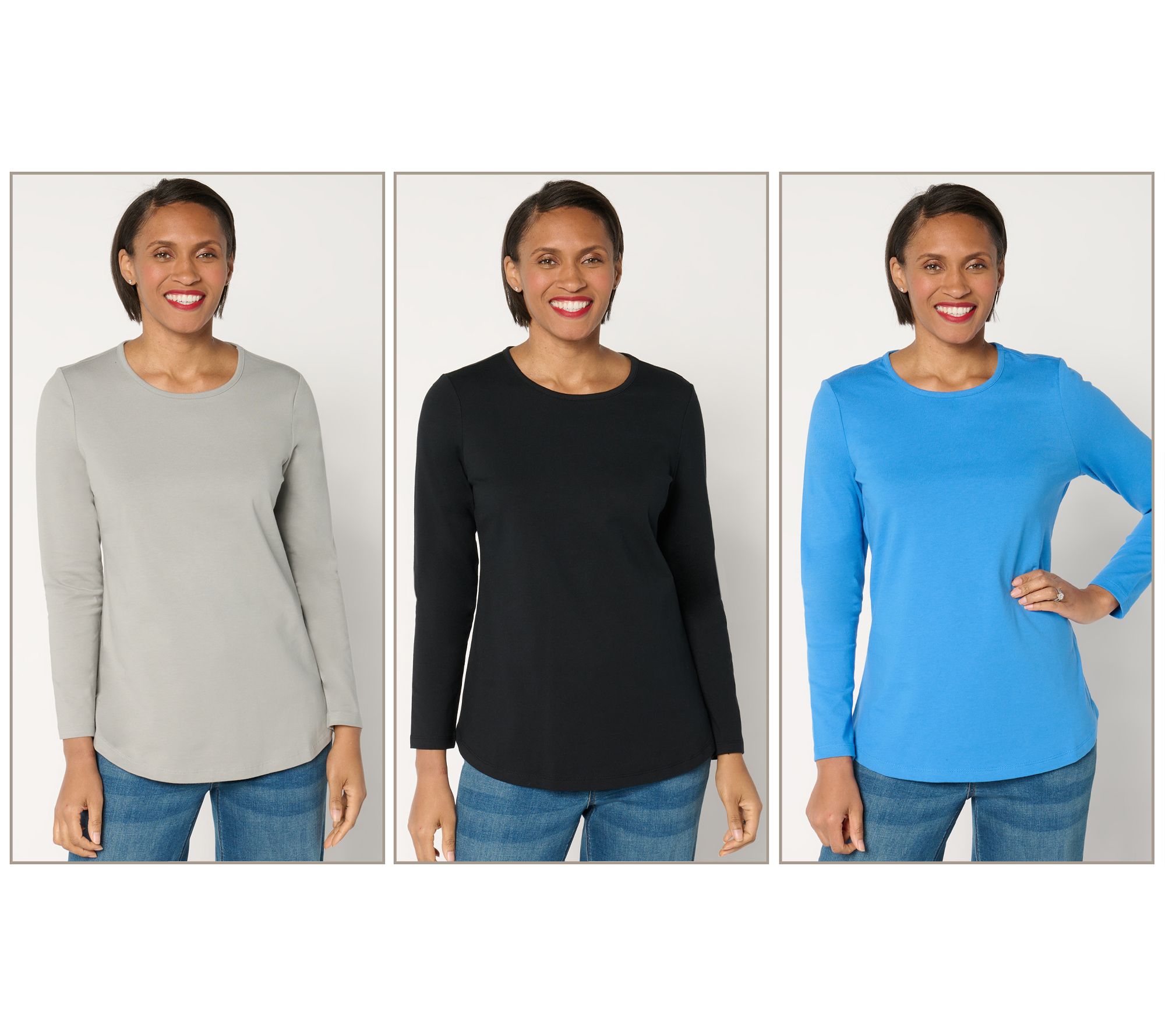 "As Is" Denim & Co. Essentials Perfect Jersey 3-Pack Long Sleeve Tops