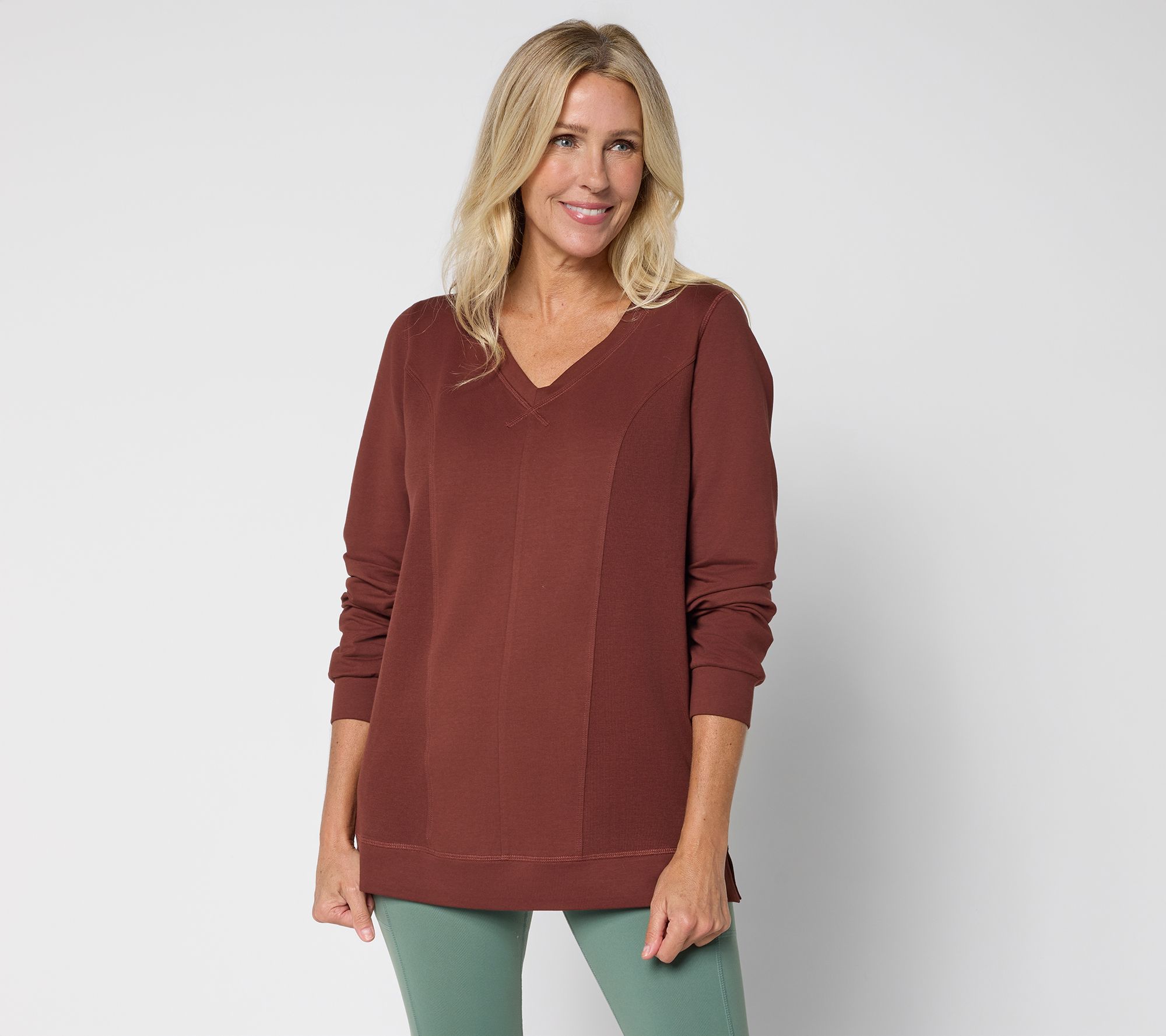 Denim & Co. Active Petite French Terry Rib Mix Tunic